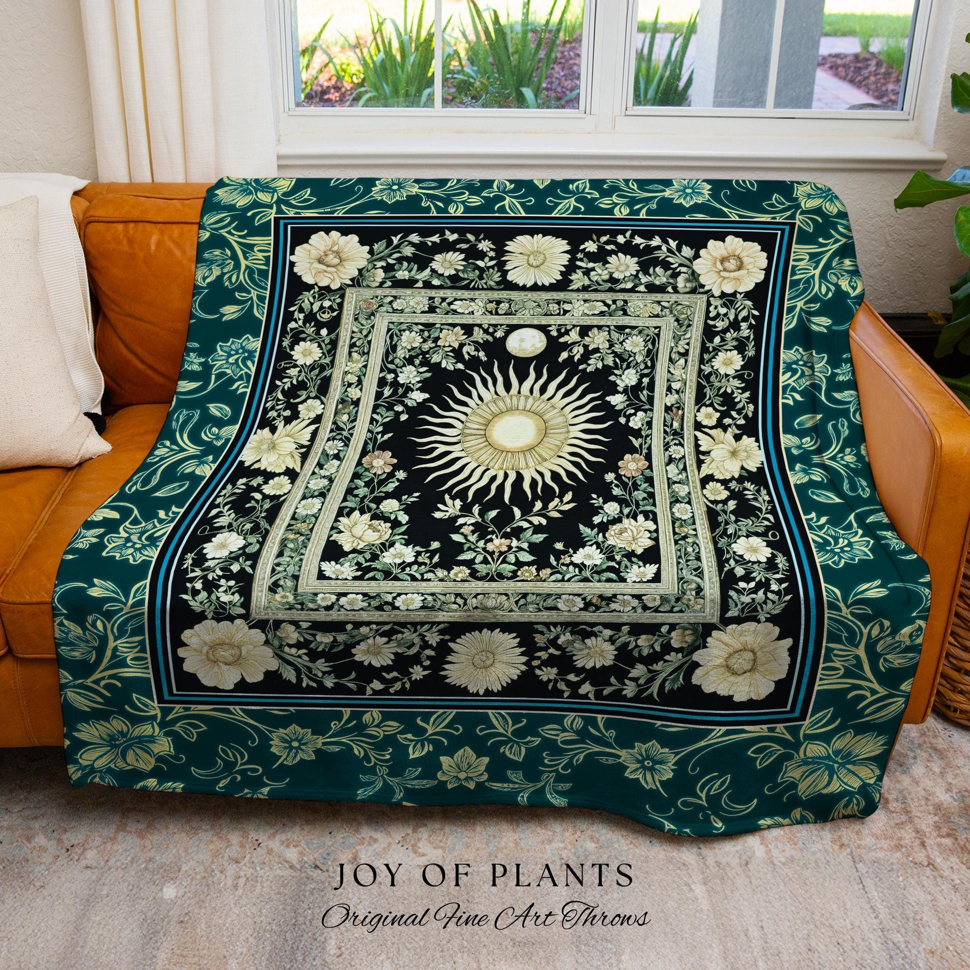 Witchy Celestial Sun Tapestry Woven | Magical Mystical Cozy Throw Blanket Astrology Tapestry Spiritual Golden Sun Dark Academia Maximalist |