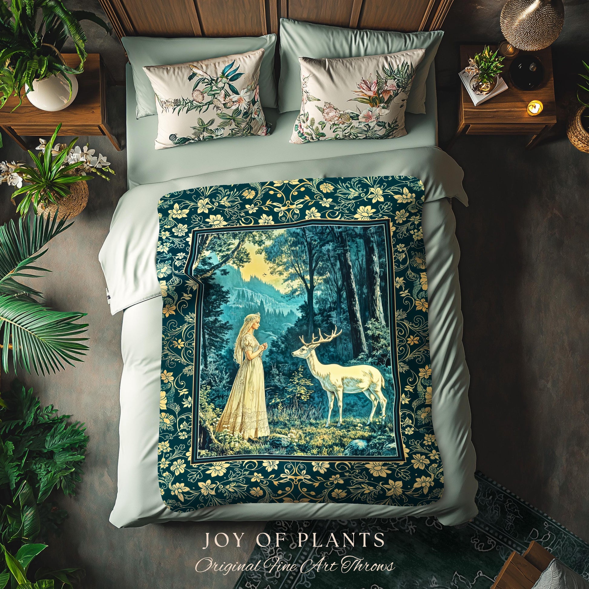 Mountain Goddess Ethereal Woven Tapestry | Woodland Folklore Nature Inspired Elegant Nature Throw Blanket Fantasy Cottagecore Medieval Style