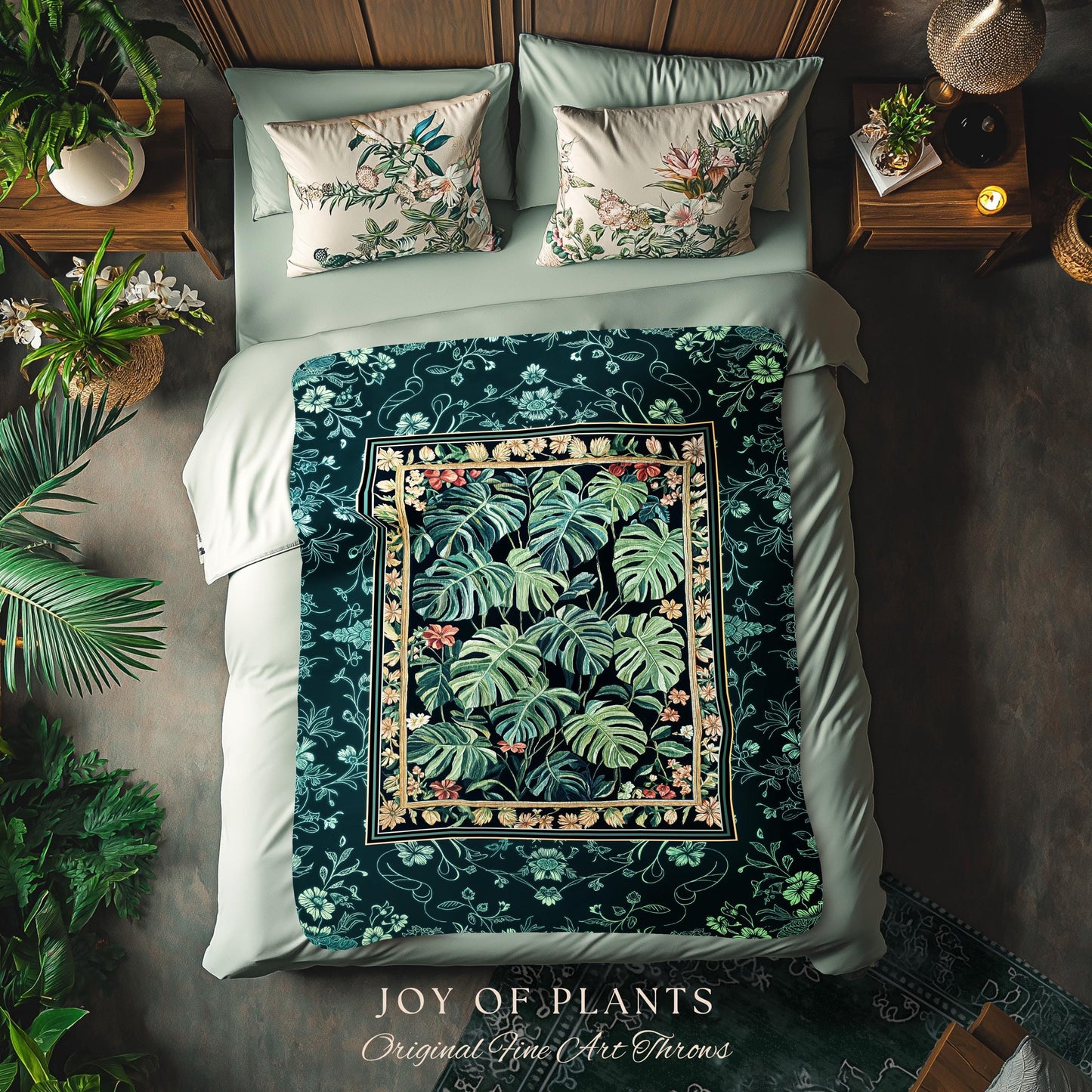 Dark Woodland Maximalist Monstera Tapestry | Tropigoth Botanical Bedroom Houseplant Lover Bedding Forestcore Costal Aesthetic Woven Blanket