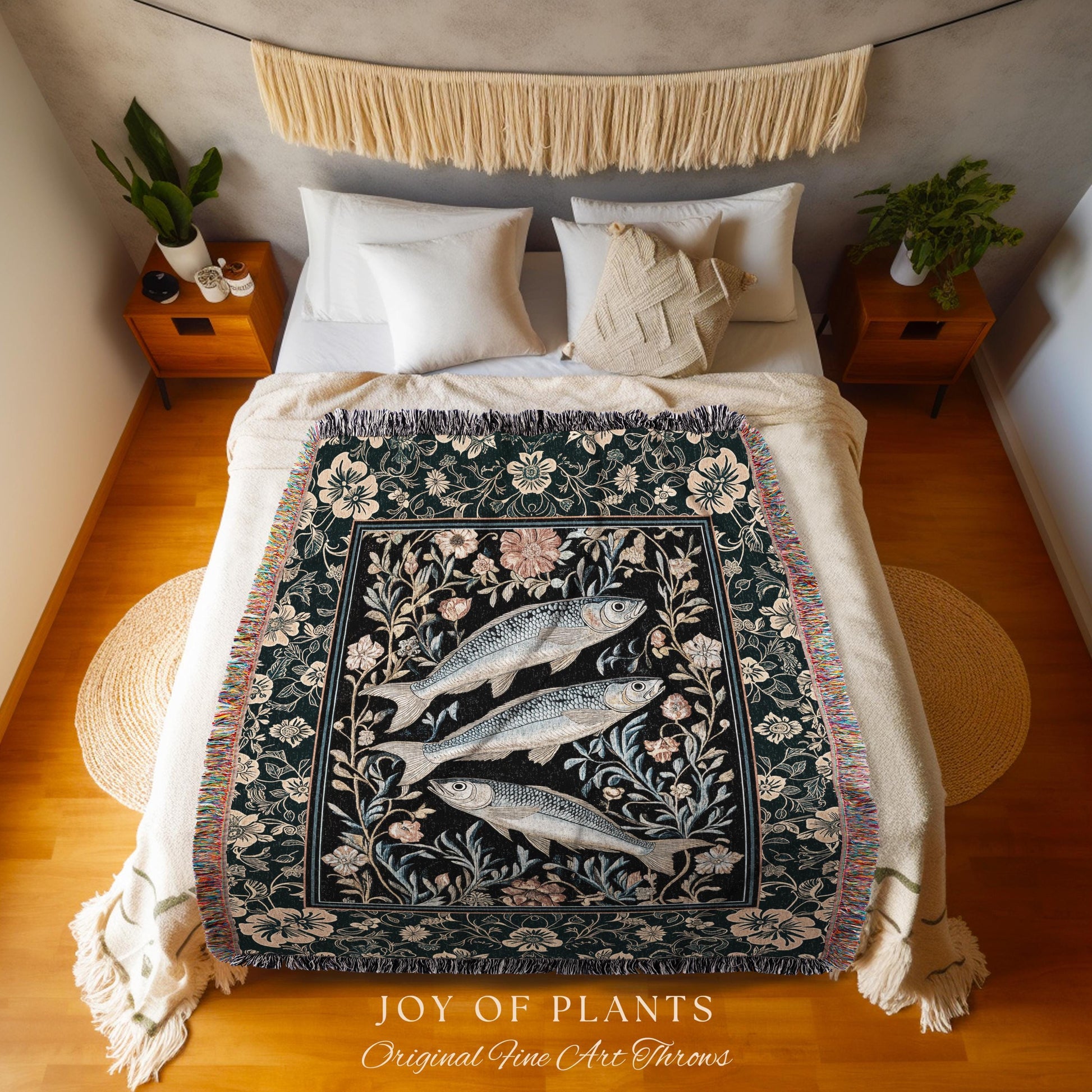 Beachy Costal Fish Tapestry Woven | Sea Life Marine Blanket Sardine Throw Ocean Inspired Tapestry Sea Lover Wall Decor Maritime Aesthetic |