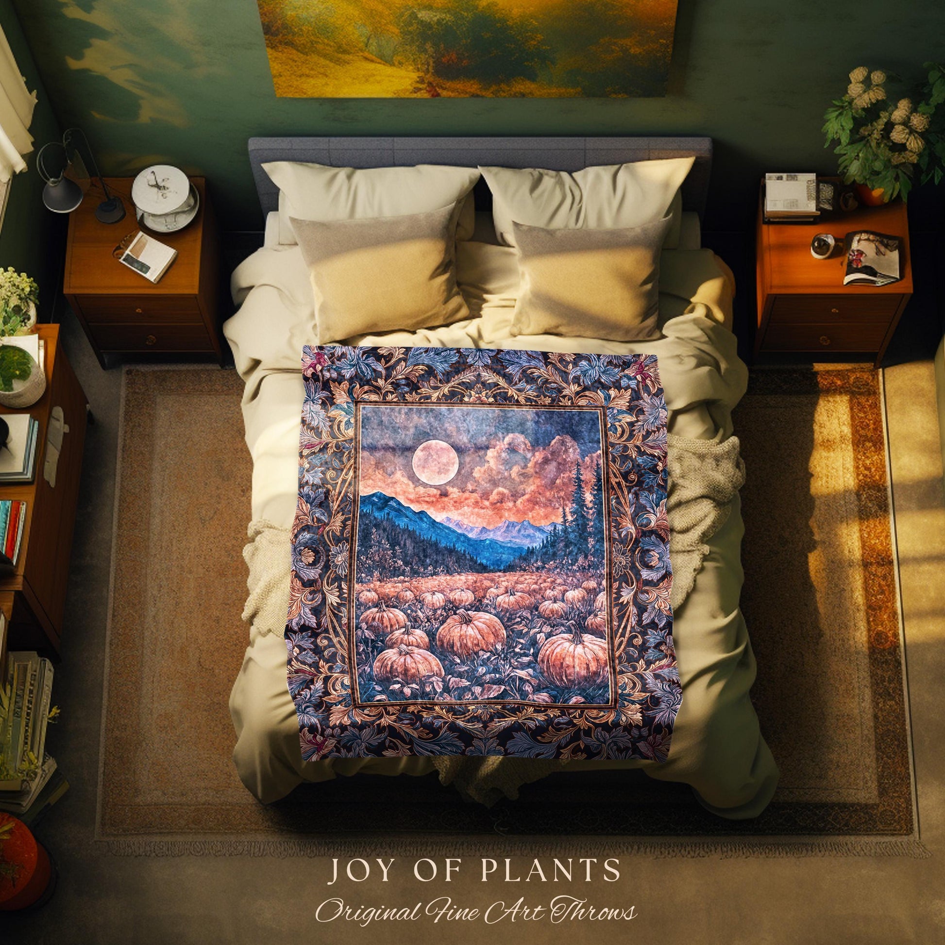 Pastel Dusk Moon Woven Tapestry | Autumn Aesthetic Gothiccore Throw Blanket Whimsigoth Pumpkin Patch Decor Fall Accent Rustic Halloween |