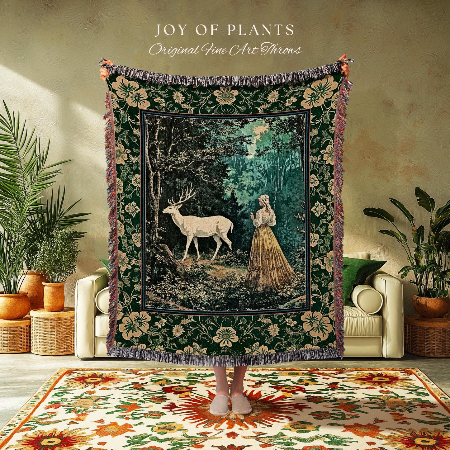 Dreamy Fairytale Forest Woven Wall Art | Folklore Inspired Ethereal Nature Tapestry Woodland Throw Blanket Botanical Elegance Magical Mystic