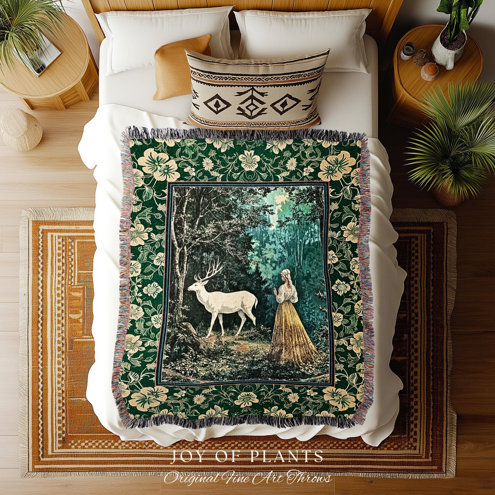 Dreamy Fairytale Forest Woven Wall Art | Folklore Inspired Ethereal Nature Tapestry Woodland Throw Blanket Botanical Elegance Magical Mystic