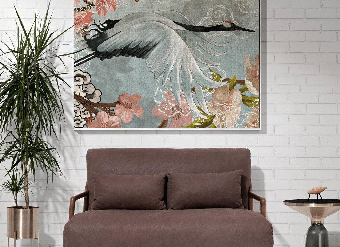 Japanese Crane Blanket Woven Throw | Vintage Japanese Art Tapestry | Japanese Crane Art Blanket | Art Print Woven Blanket Japanese Decor |