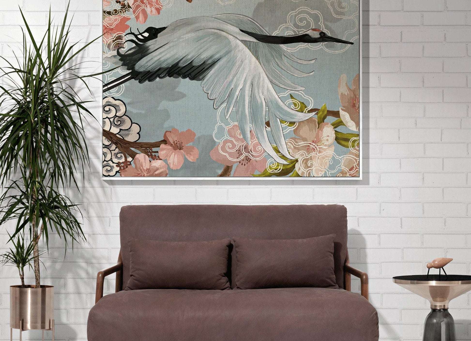 Japanese Crane Blanket Woven Throw | Vintage Japanese Art Tapestry | Japanese Crane Art Blanket | Art Print Woven Blanket Japanese Decor |