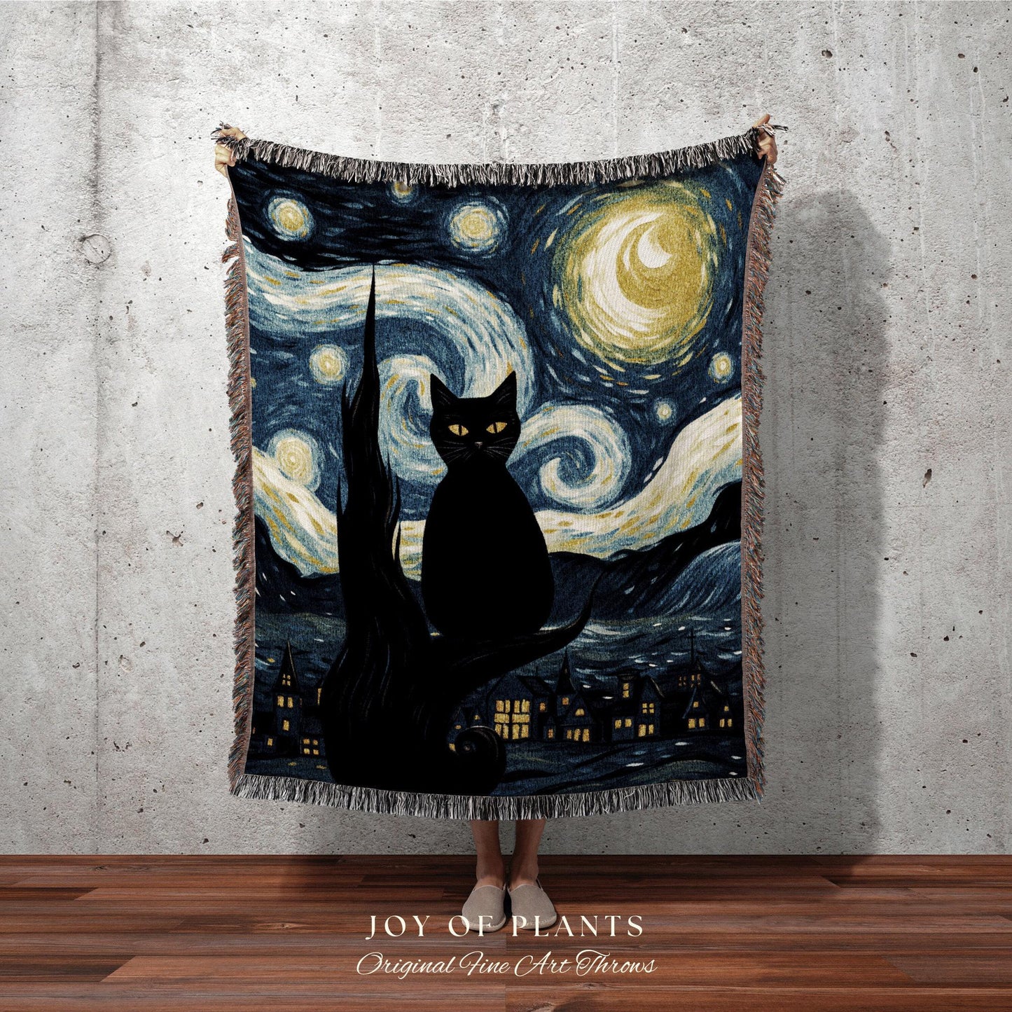 Starry Night Tapestry Art Famous Painting Decor Tapestry Black Cat Woven Blanket | At History Gift Cat Vincent Van Gogh Inspired Tapestry