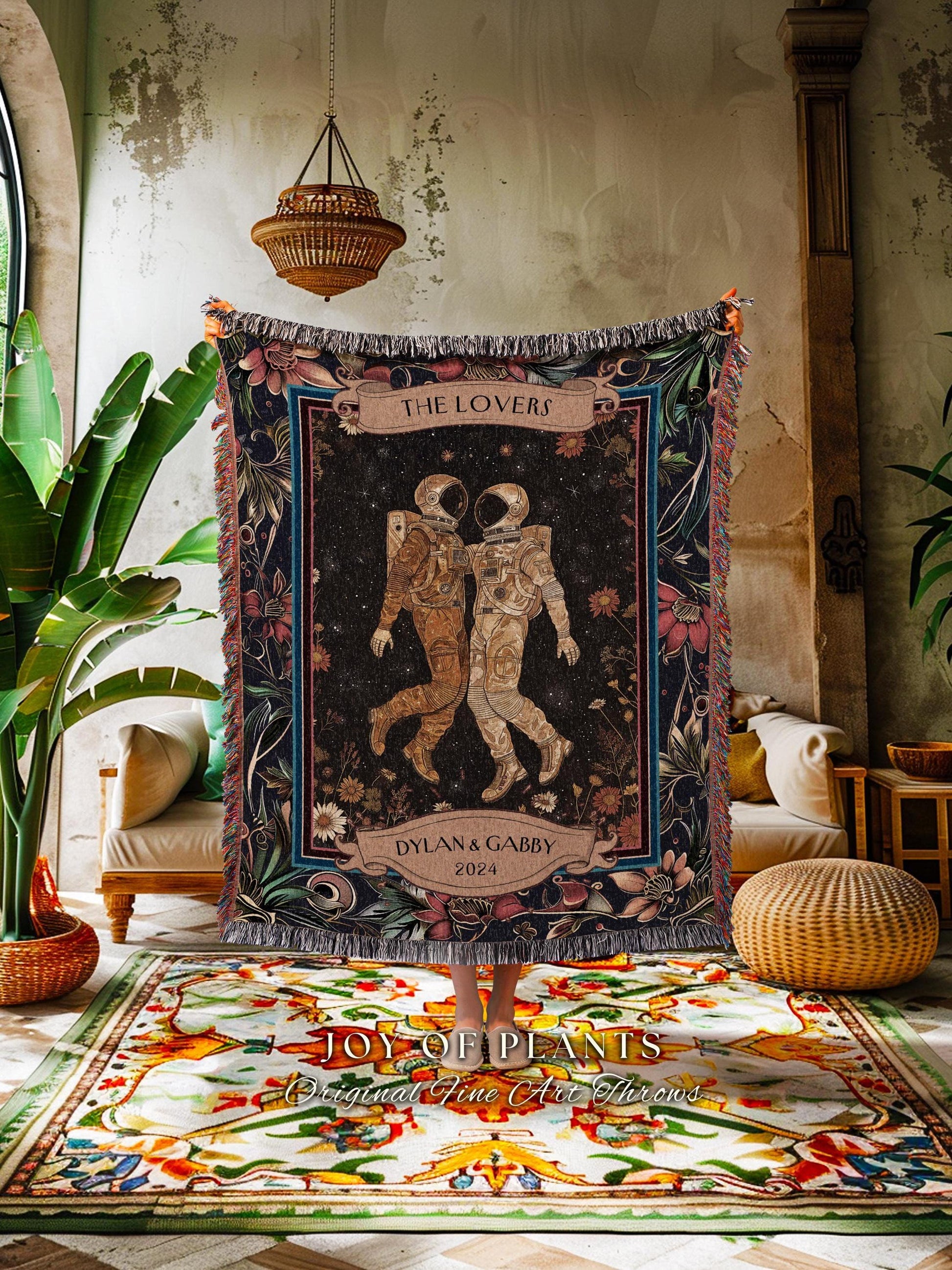 Astronomy Couple Romantic Woven Blanket | Celestial Couple Design His and Hers Wedding Anniversary Gift Cosmic Love To The Moon & Back Gift