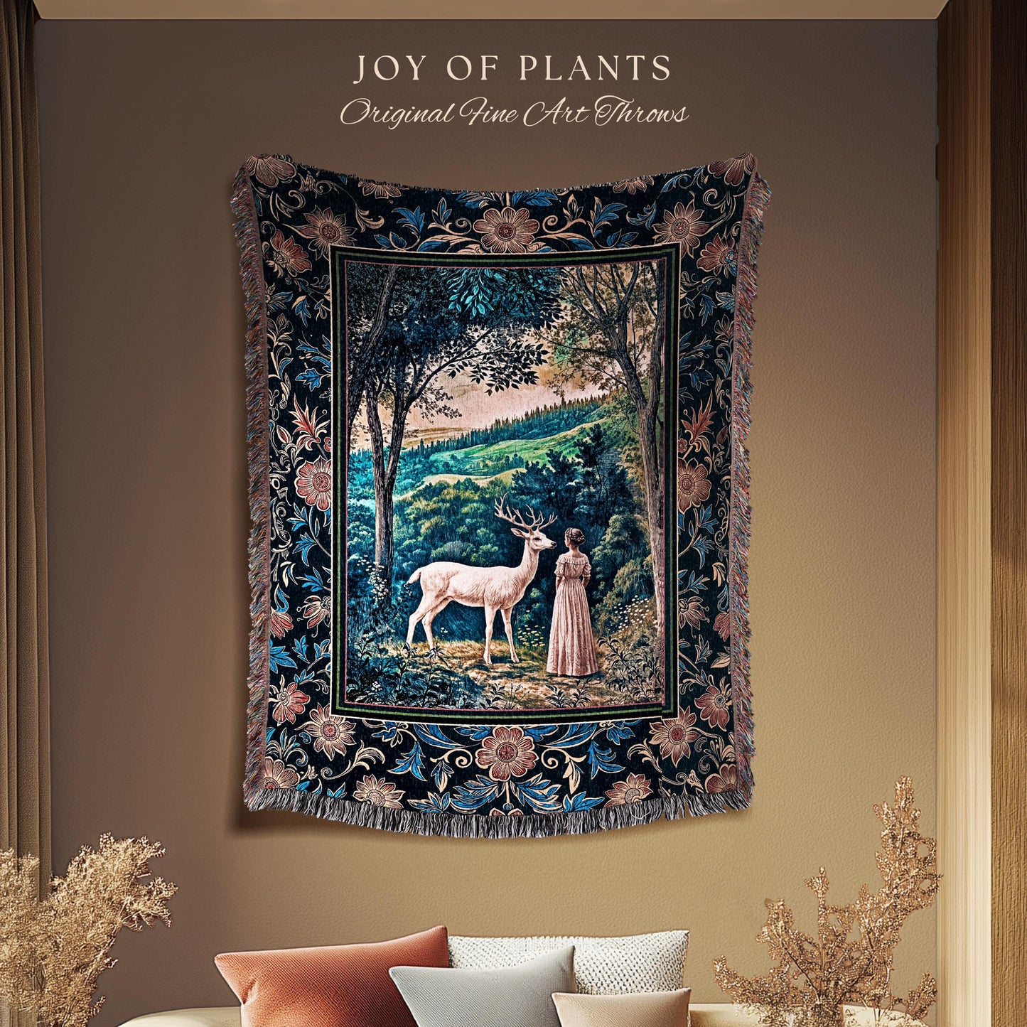 Romantic Landscape Storybook Tapestry | Fantasy Aesthetic Woven Wall Art Vintage Princess Blanket Whimsical Coquette Maximalist Renaissance