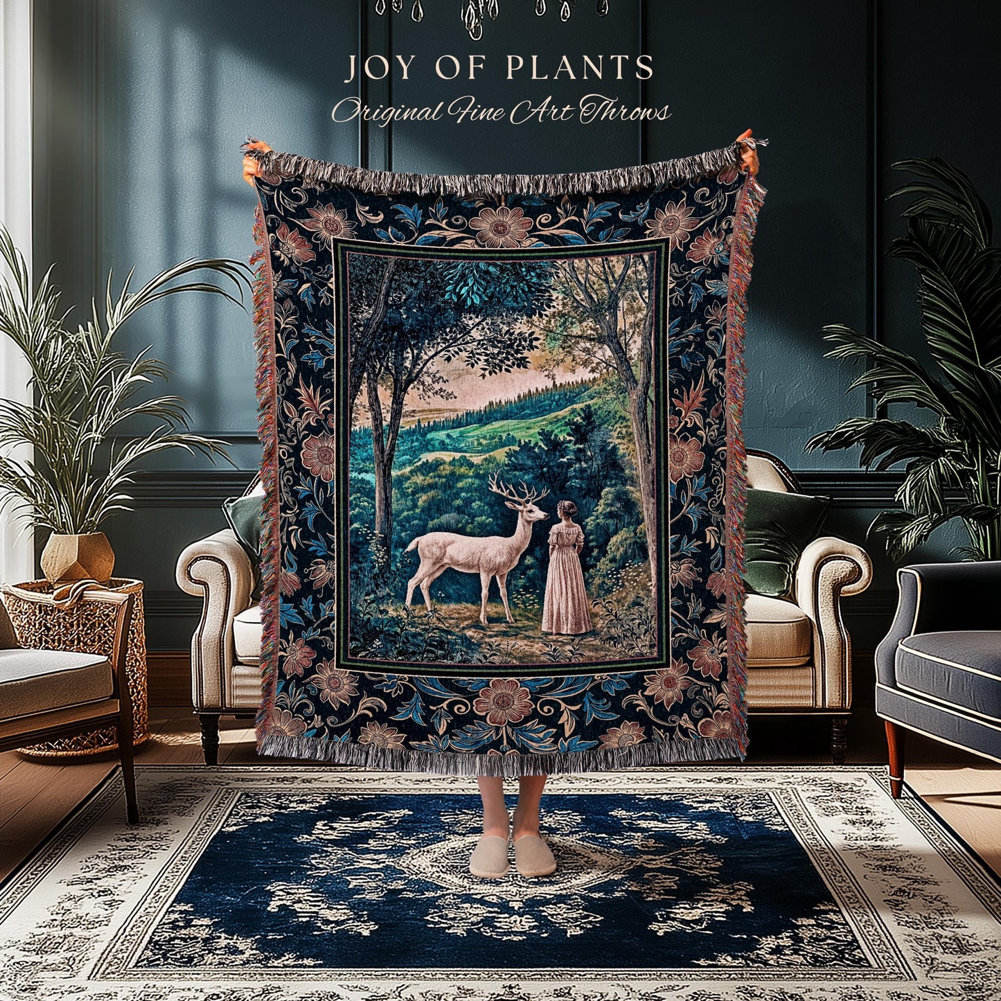 Romantic Landscape Storybook Tapestry | Fantasy Aesthetic Woven Wall Art Vintage Princess Blanket Whimsical Coquette Maximalist Renaissance