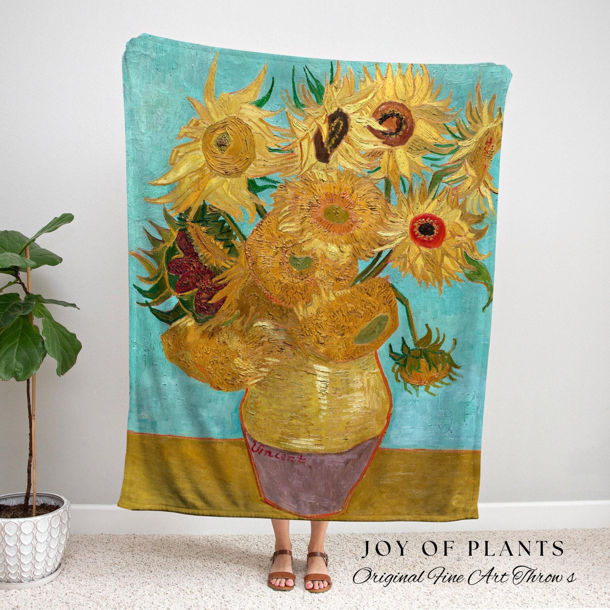 Van Gogh Sunflower Woven Tapestry | Wildflowers Woven Blanket | Custom Painting Blanket | Dark Academia Decor | Fine Art Woven Blanket Gift