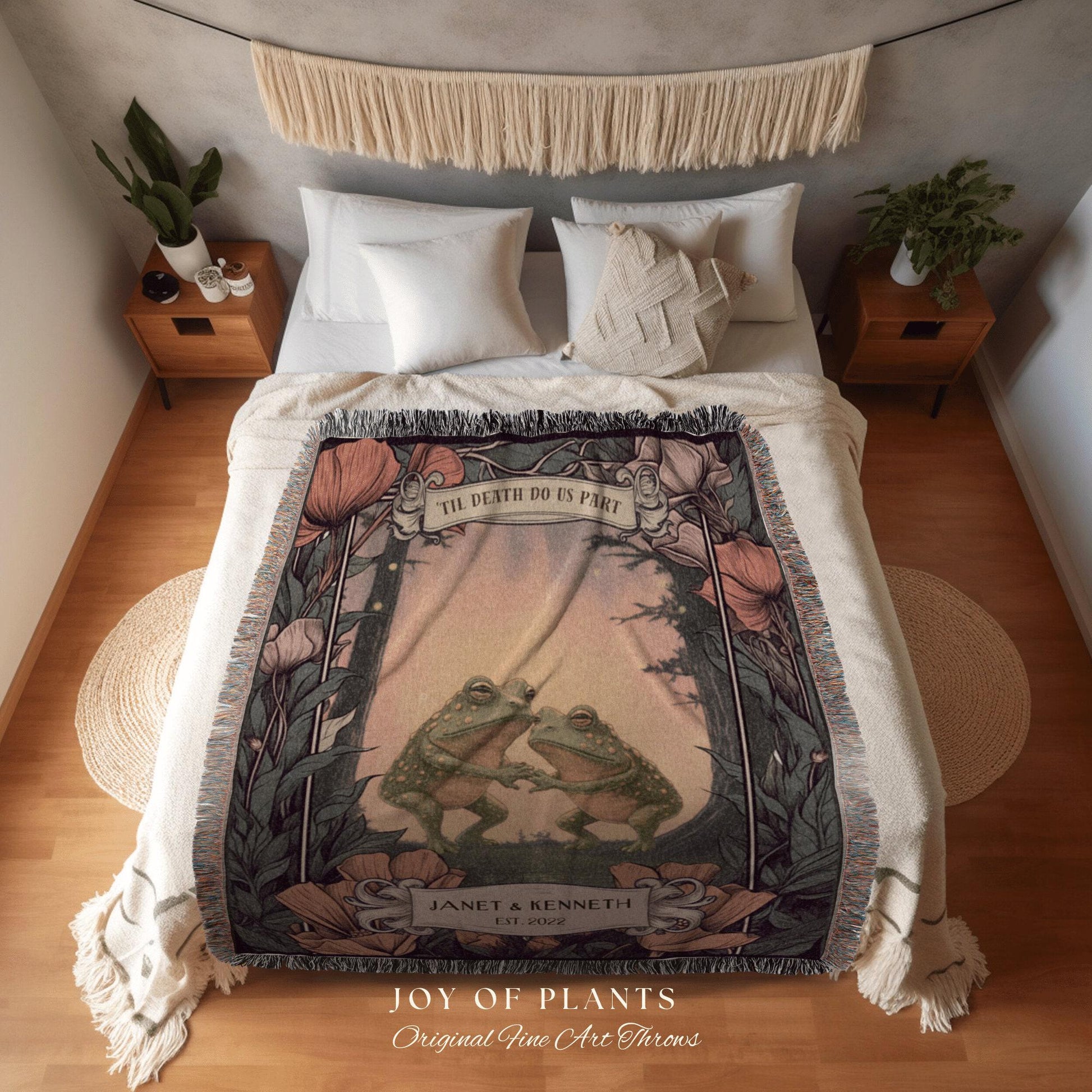 Toad Blanket Custom Names | Until We Croak Blanket Woven Anniversary Custom Name Blanket Frog Funny Tapestry Frog & Toad Vintage Room Decor