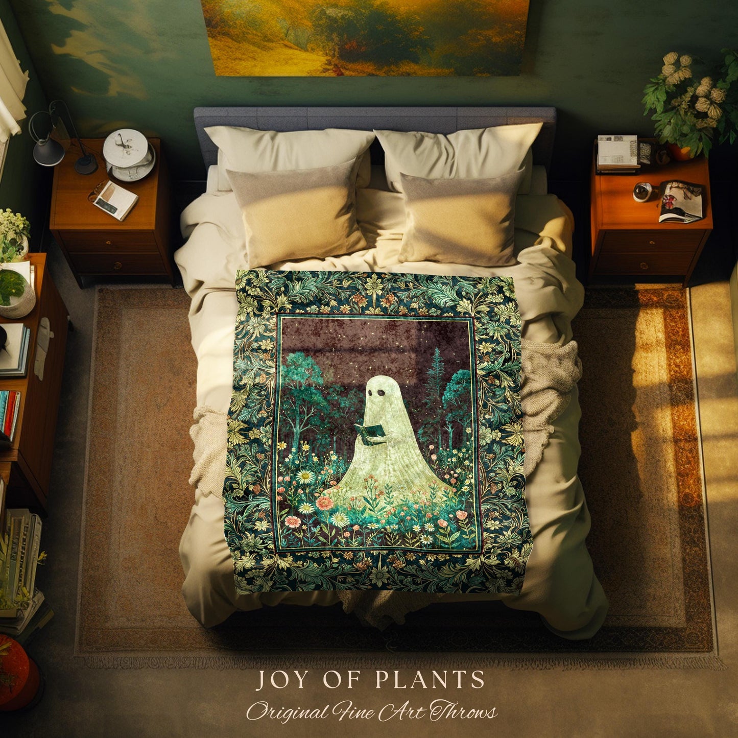 Haunted Book Ghost Wall Tapestry | Gothic Woven Spooky Cute Decor Halloween Aesthetic Cozy Reading Nook Forest Spirit Botanical Ethereal |