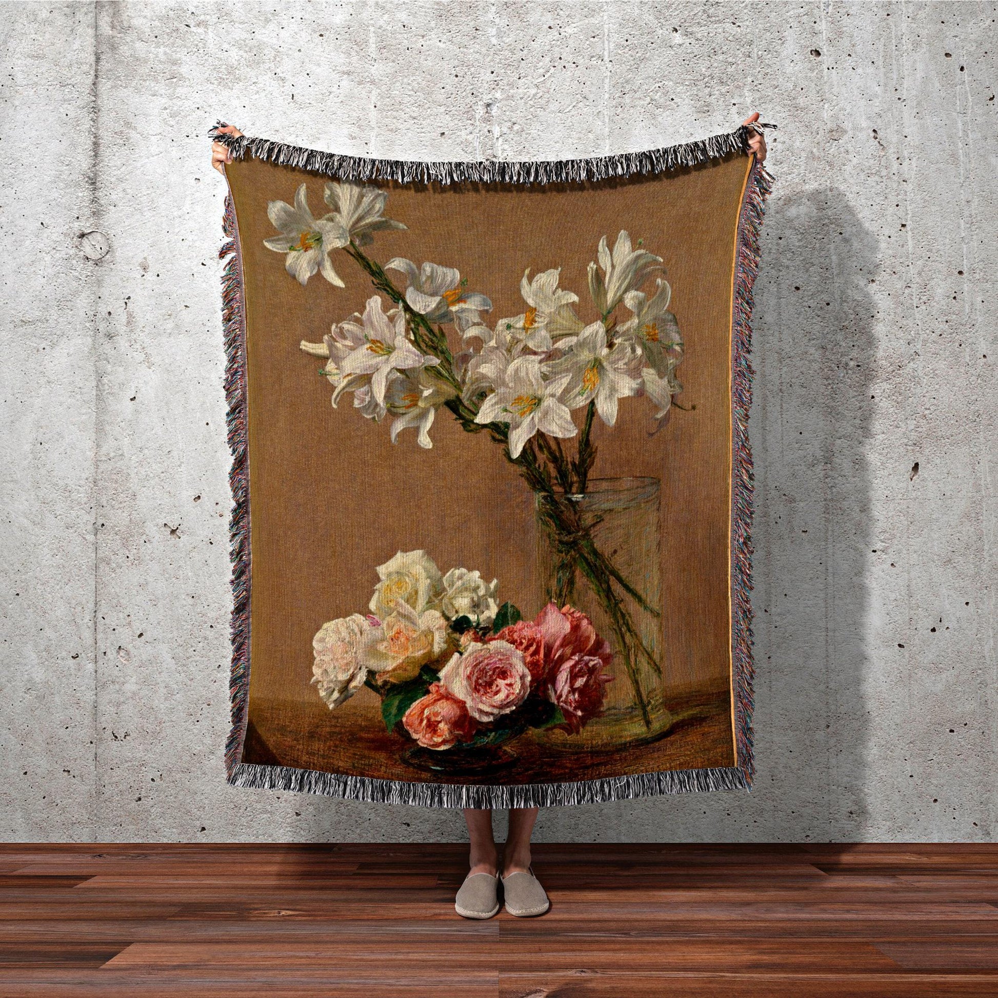Victorian Gothic Floral Woven Blanket | Cottagecore Decor Woven Throw Blanket | Victorian Gothic Decor Woven Tapestry Vintage Throw Blanket