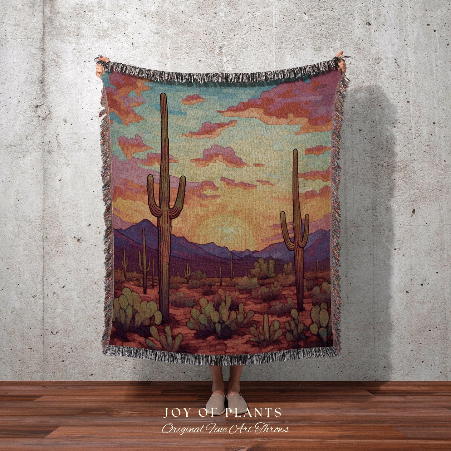 Southwestern Sunrise Tapestry | Whimsical Home Decor Housewarming Gift Blanket Cactus Aesthetic Blanket Woven Tapestry Southwest Landscape |