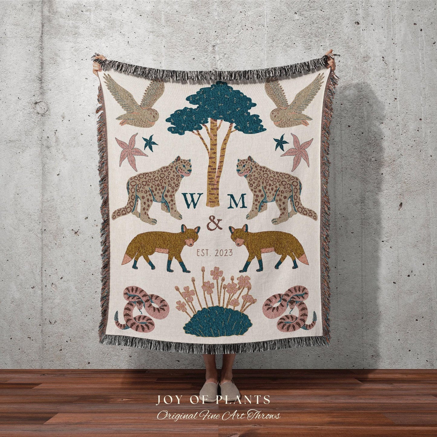 Minimalist Monogram Blanket Custom Anniversary Gift Cottagecore Wedding Initials Blanket Personalized Couples Gift Blanket Custom Tapestry |