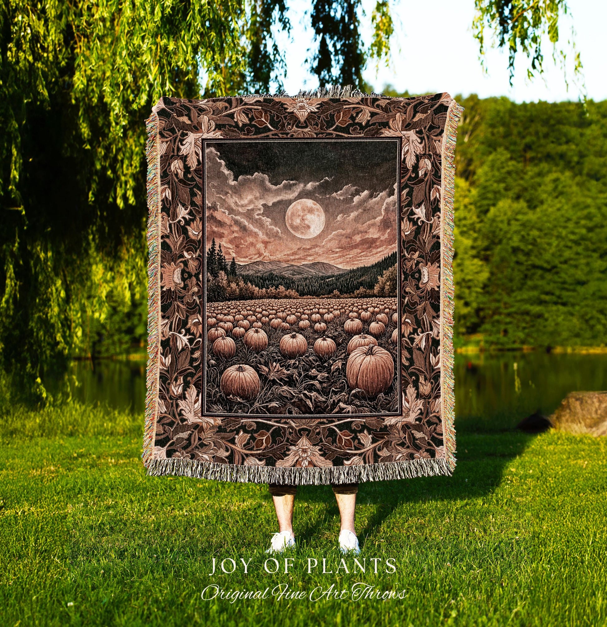 Full Moon Cozy Whimsical Throw Blanket | Earthy Autumn Decor Dark Academia Vibe Gothiccore Aesthetic Fall Accent Tapestry Rustic Halloween |