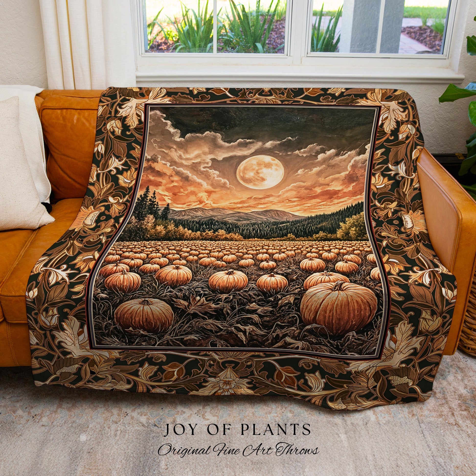 Full Moon Cozy Whimsical Throw Blanket | Earthy Autumn Decor Dark Academia Vibe Gothiccore Aesthetic Fall Accent Tapestry Rustic Halloween |