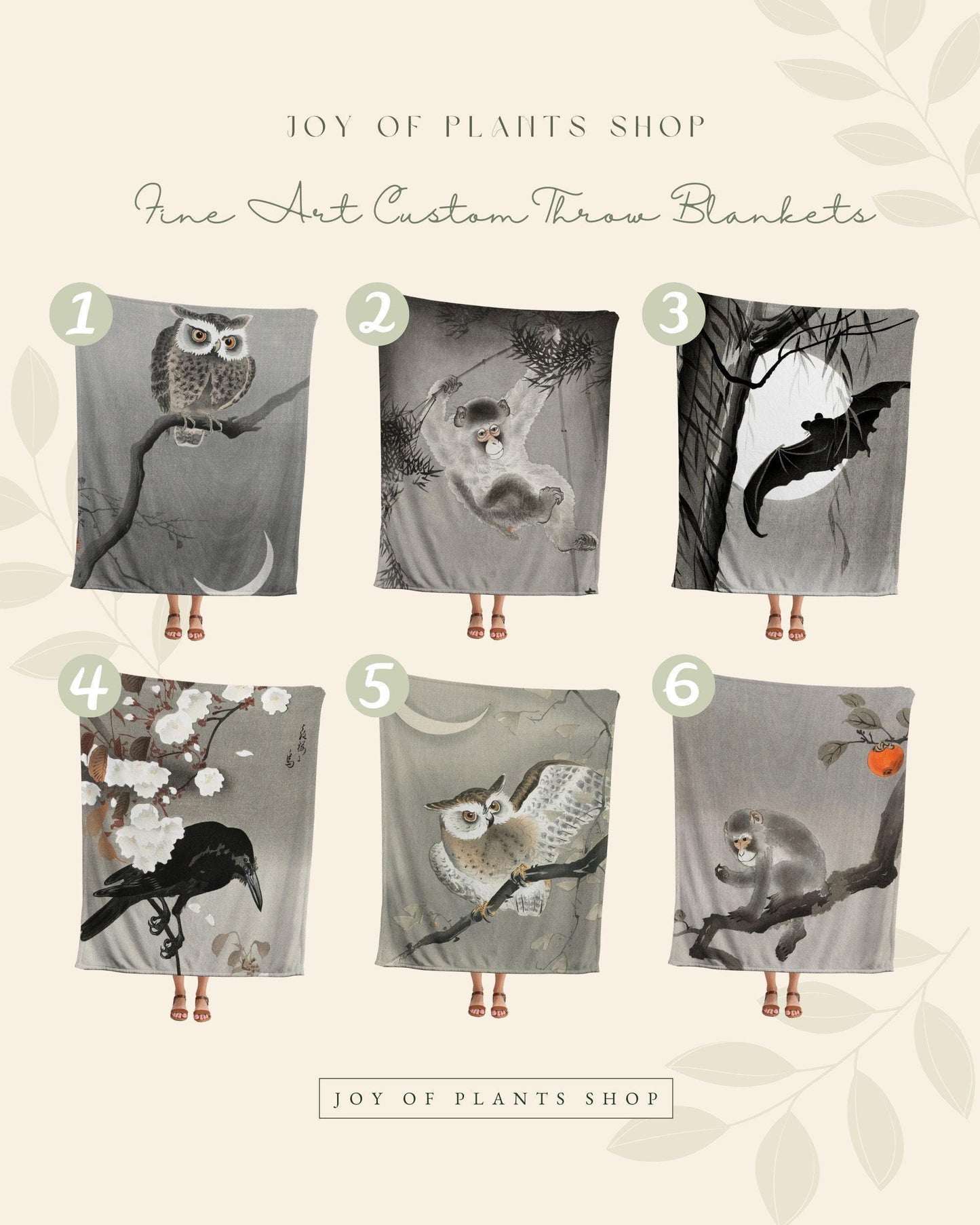 Woven Monkey Blanket | Japanese Art | Black Crow Core | Watercolor Art Vintage Throw Blanket | Dark Academia Tapestry | Gothic Throw Blanket