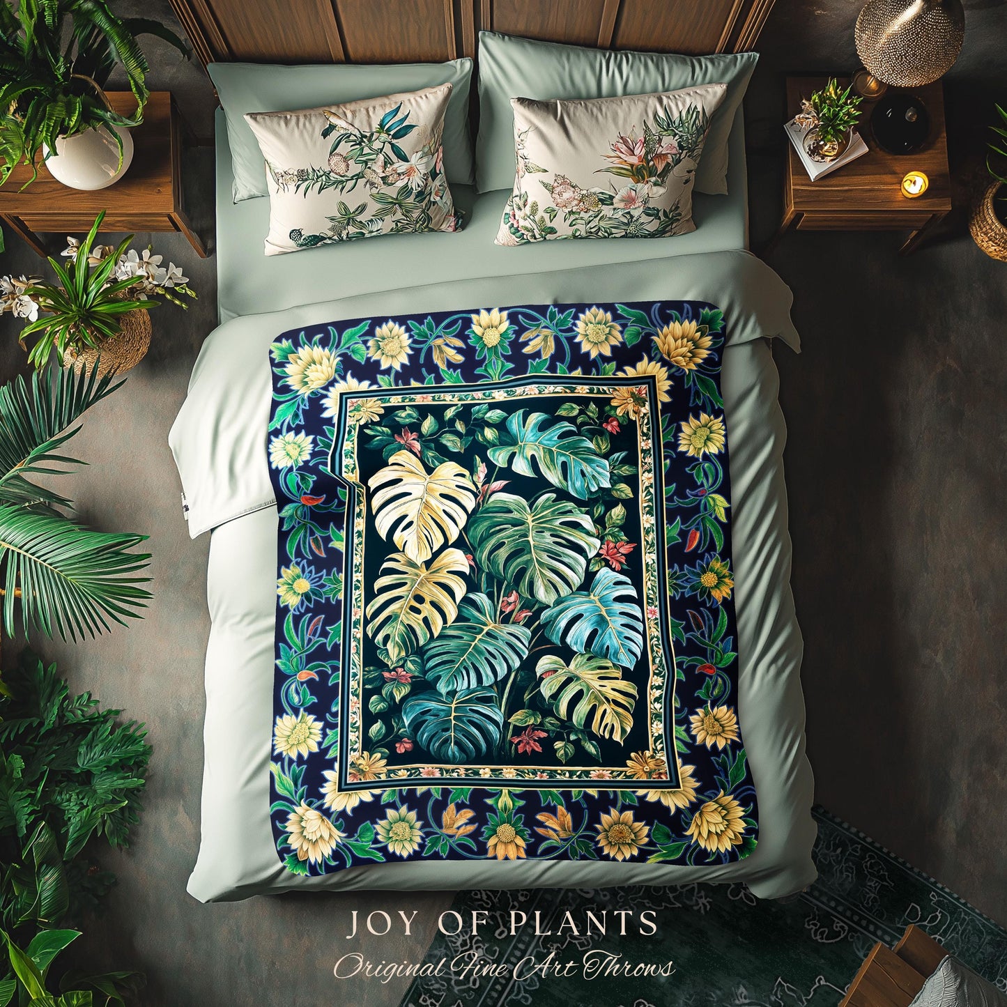 Elegant Jungle Leaves Blanket Woven | Dreamy Cottagecore Maximalist Tapestry for Houseplant Lover Cute Forestcore Woodland Jungle Vibes |