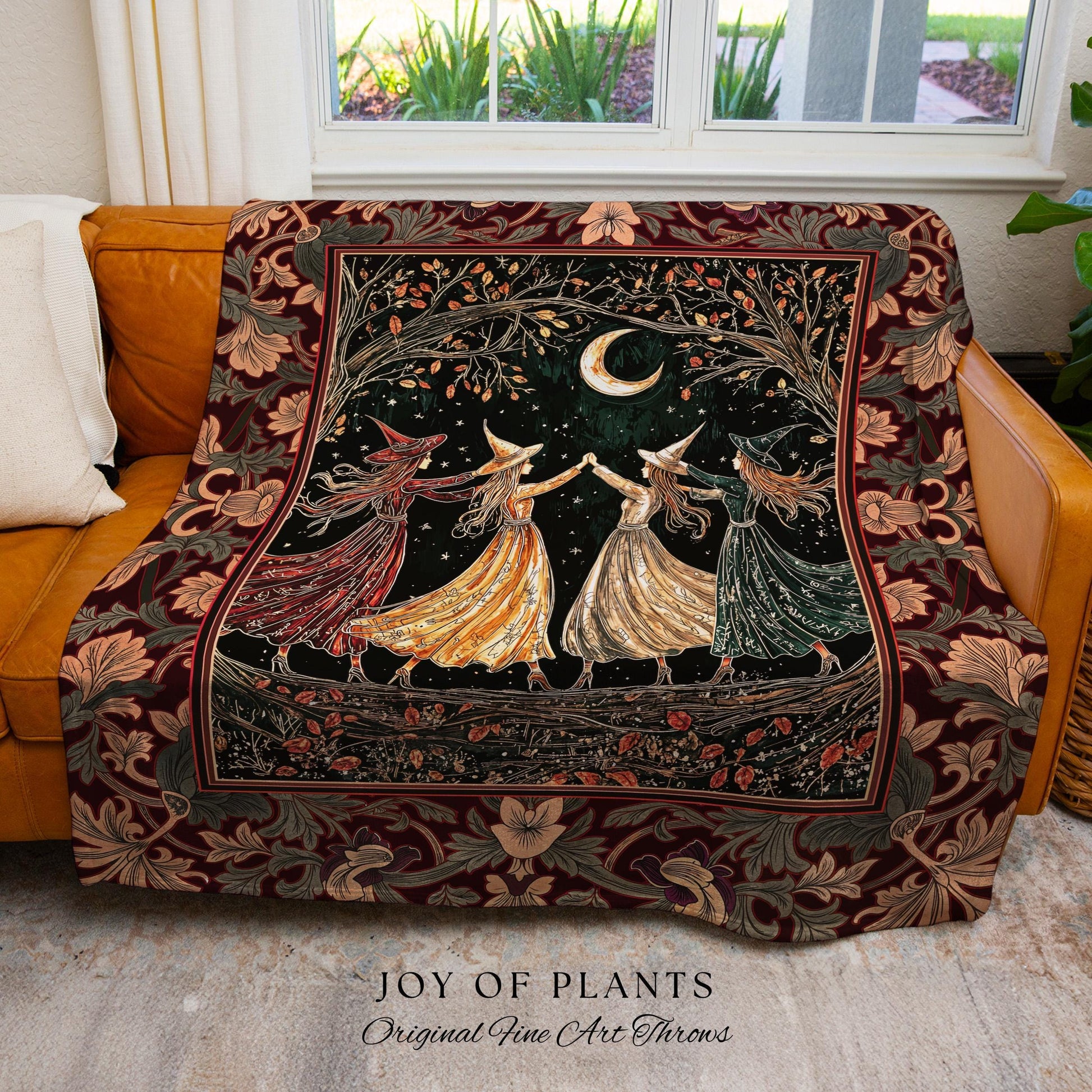 Celestial Coven Witchy Throw Blanket | Mystic Fairytale Sorceress Moonlit Romantic Victorian Woven Wall Tapestry Dark Academia Whimsical |