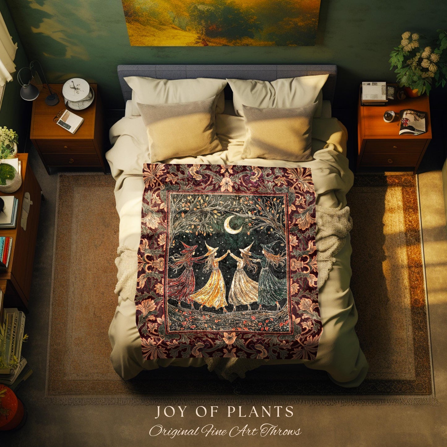 Celestial Coven Witchy Throw Blanket | Mystic Fairytale Sorceress Moonlit Romantic Victorian Woven Wall Tapestry Dark Academia Whimsical |