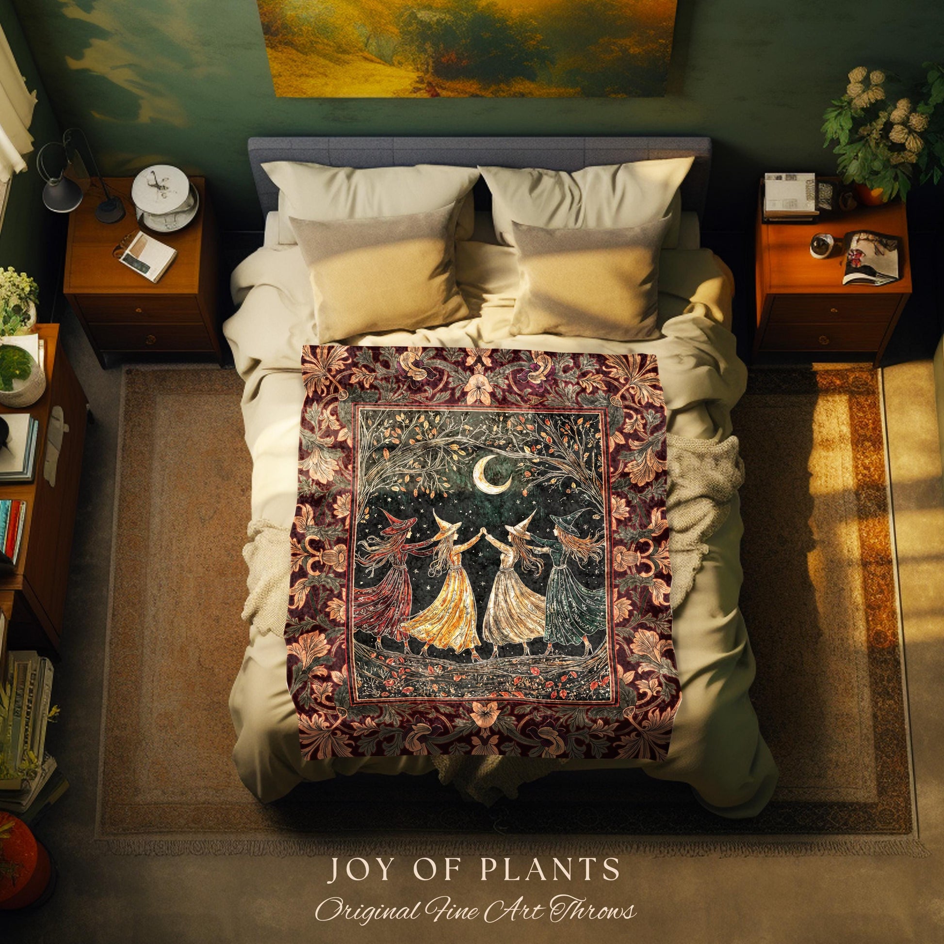 Celestial Coven Witchy Throw Blanket | Mystic Fairytale Sorceress Moonlit Romantic Victorian Woven Wall Tapestry Dark Academia Whimsical |