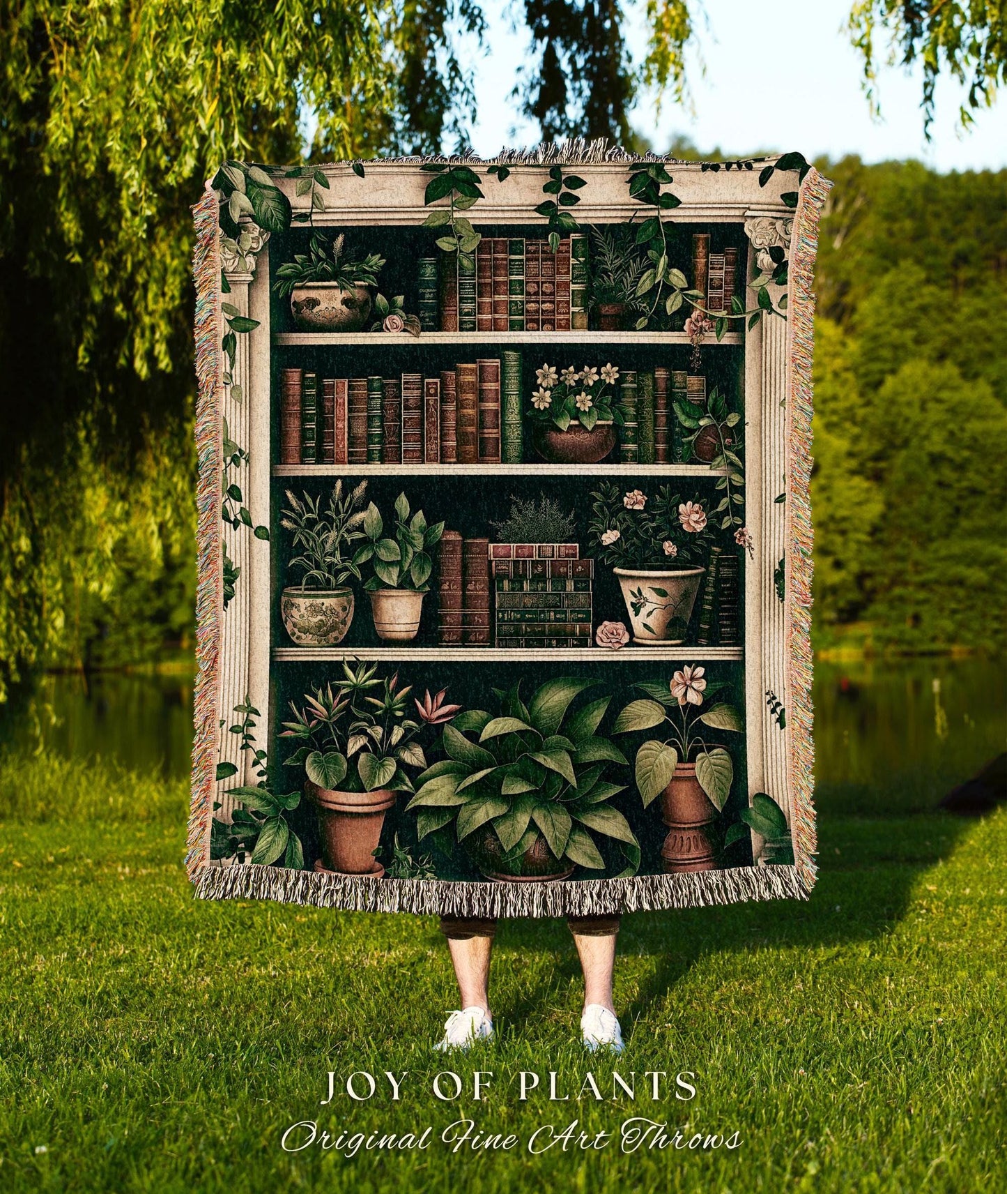 Cozy Aesthetic Woven Book Tapestry | Ethereal Cottagecore Whimsical Bedroom Magical Decor Reading Throw Blanket Dark Academia Botanical Boho