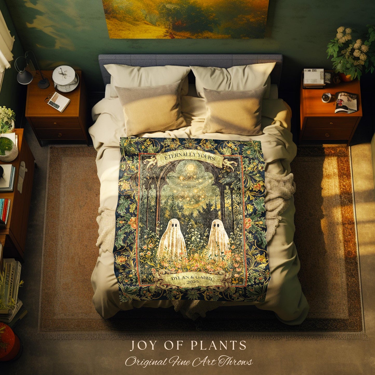 Moonlit Meadow Custom Spirits Blanket | Cozy Cottagecore Throw Haunted Gothic Couple Fall Wedding Whimsical Spooky Custom Anniversary Gift