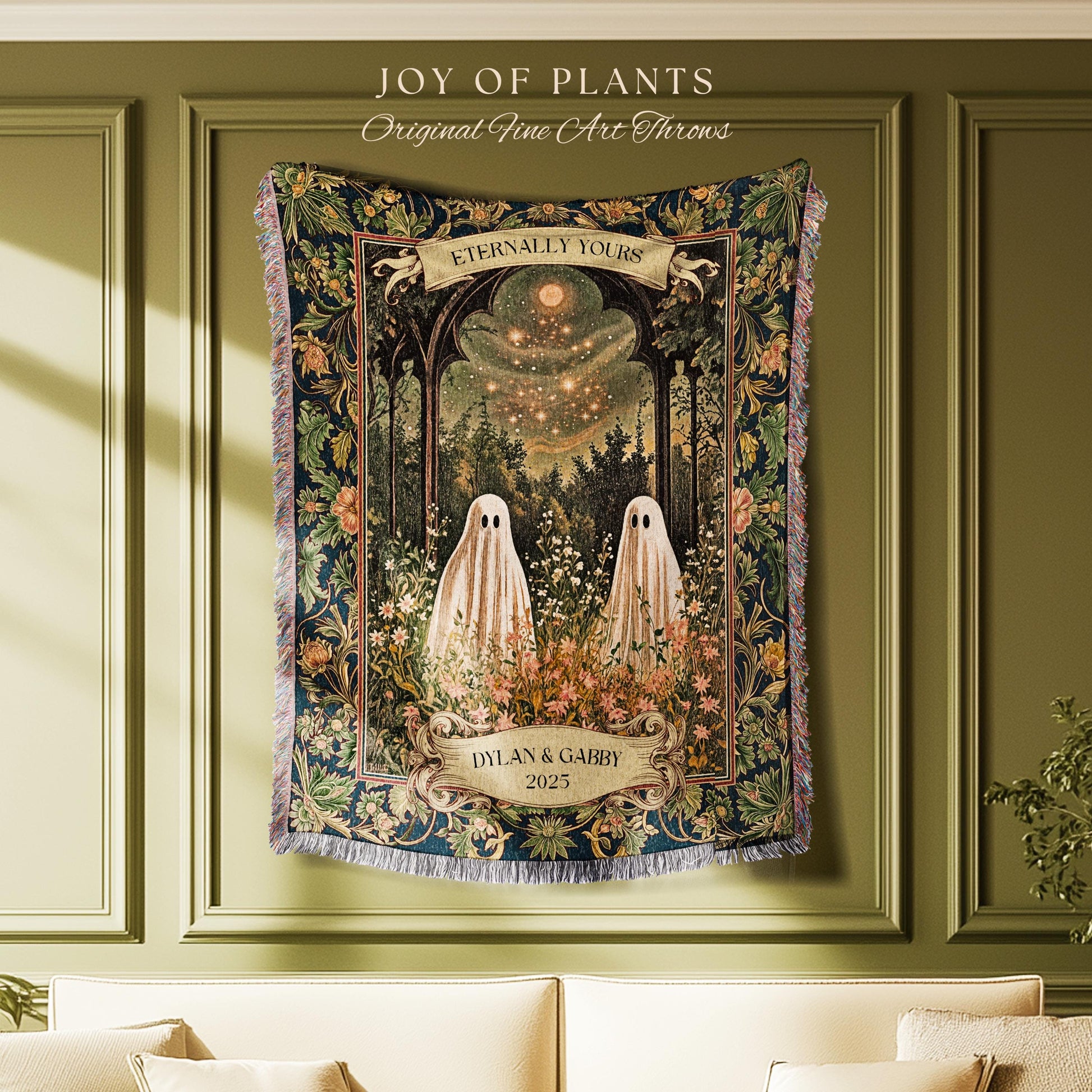 Moonlit Meadow Custom Spirits Blanket | Cozy Cottagecore Throw Haunted Gothic Couple Fall Wedding Whimsical Spooky Custom Anniversary Gift