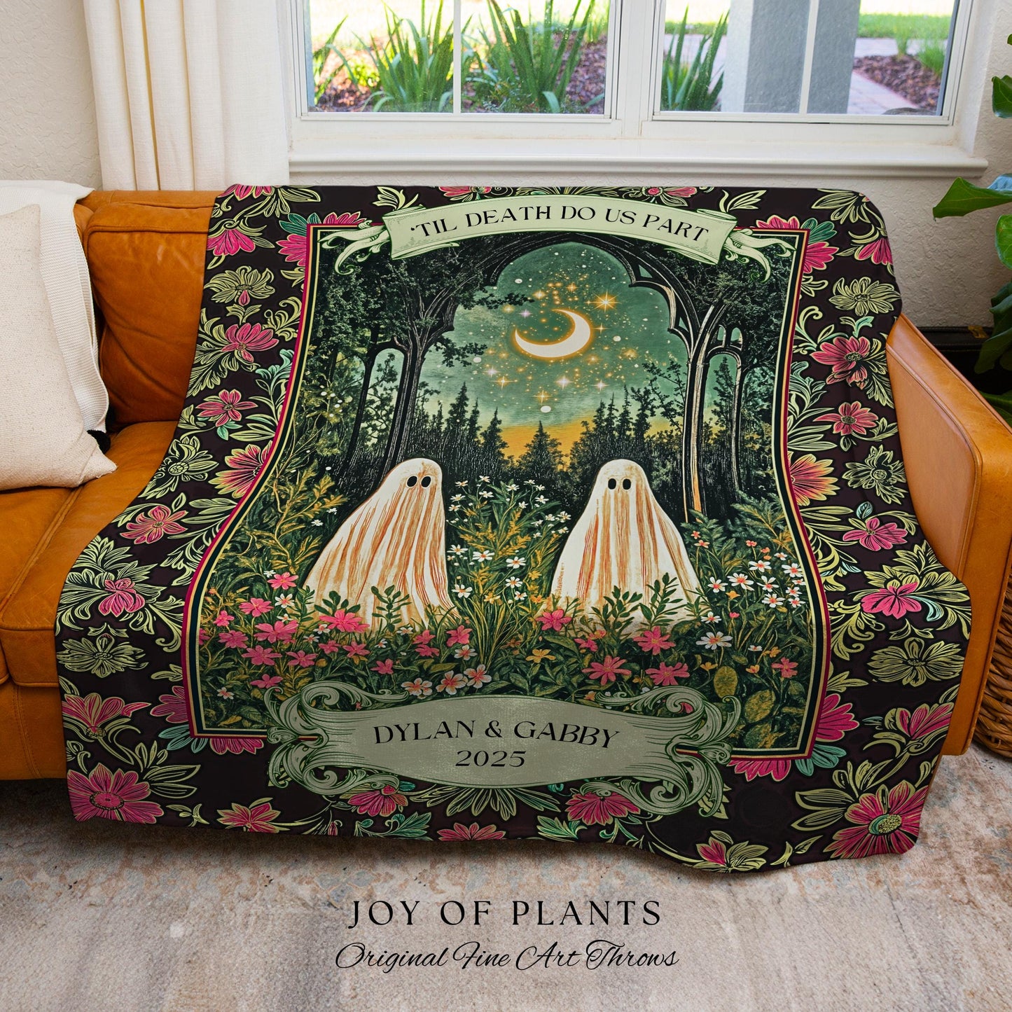 Mystic Moonlit Ghost Couple Custom Blanket | Gothic Cozy Aesthetic Spooky Wedding Gift His & Hers Halloween Spirits Personalized Names Throw