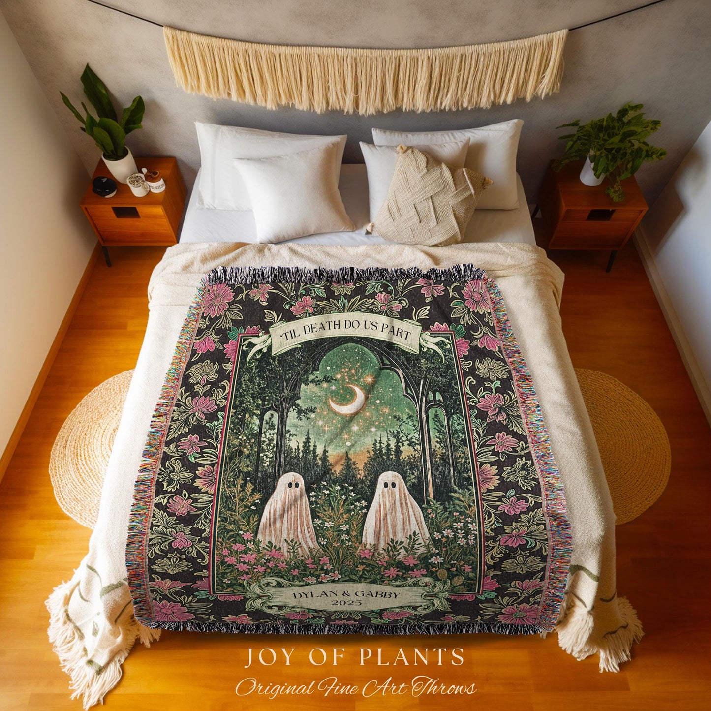 Mystic Moonlit Ghost Couple Custom Blanket | Gothic Cozy Aesthetic Spooky Wedding Gift His & Hers Halloween Spirits Personalized Names Throw