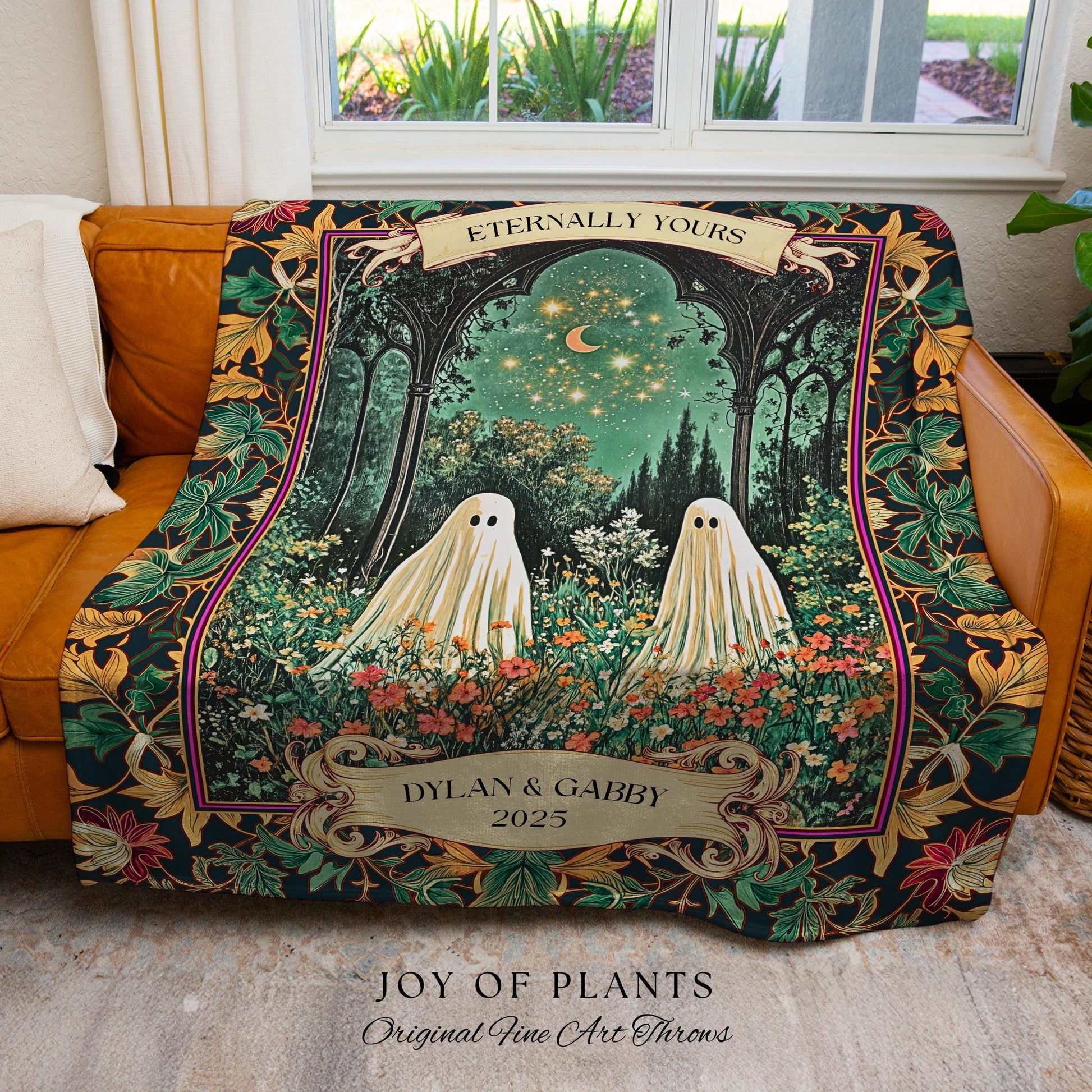 Ghost Couple Starlit Custom Tapestry | Cottagecore Floral Blanket Celestial Ghost Decor Gothic Enchanted Autumn Wedding Magical Personalized