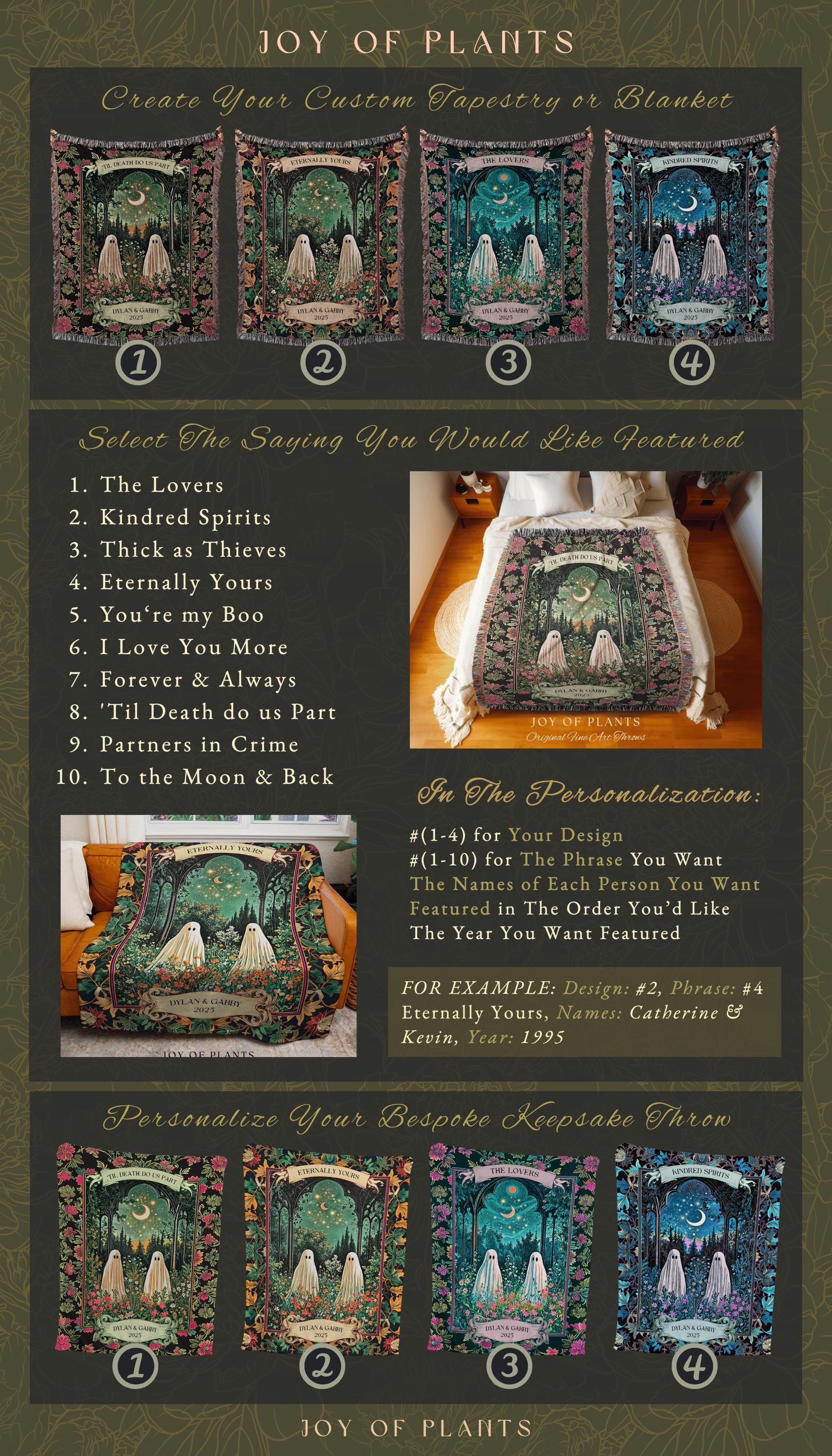 Ghost Couple Starlit Custom Tapestry | Cottagecore Floral Blanket Celestial Ghost Decor Gothic Enchanted Autumn Wedding Magical Personalized