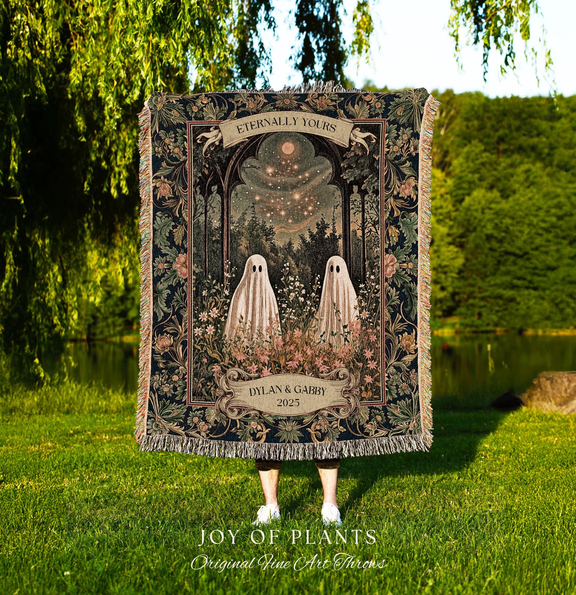 Moonlit Meadow Custom Spirits Blanket | Cozy Cottagecore Throw Haunted Gothic Couple Fall Wedding Whimsical Spooky Custom Anniversary Gift