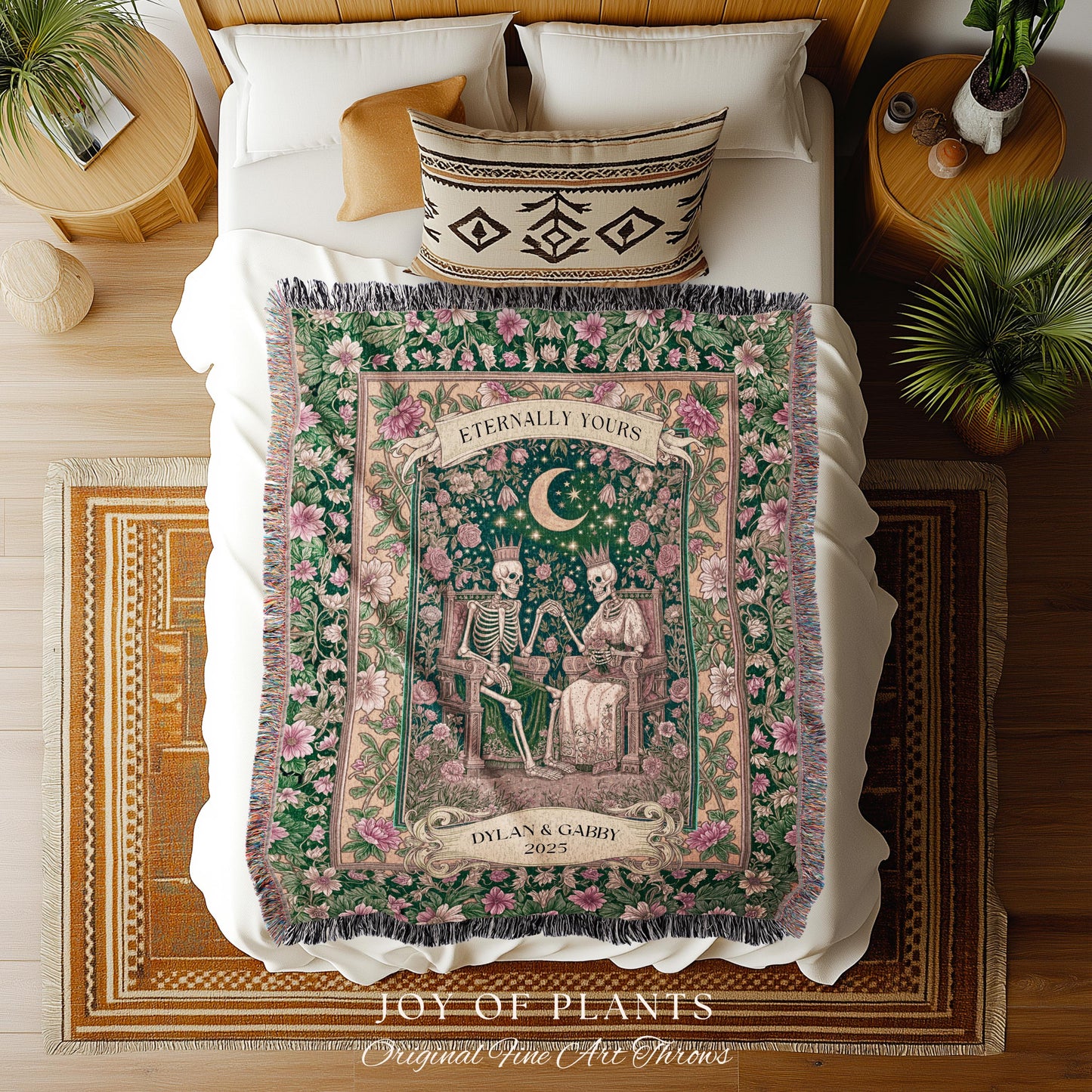 Rosy Skeleton Couple Blanket | Personalized Meaningful Gift Gothic Romantic Throw Custom Anniversary Gothic Couple Decor Whimsigoth Cozy |