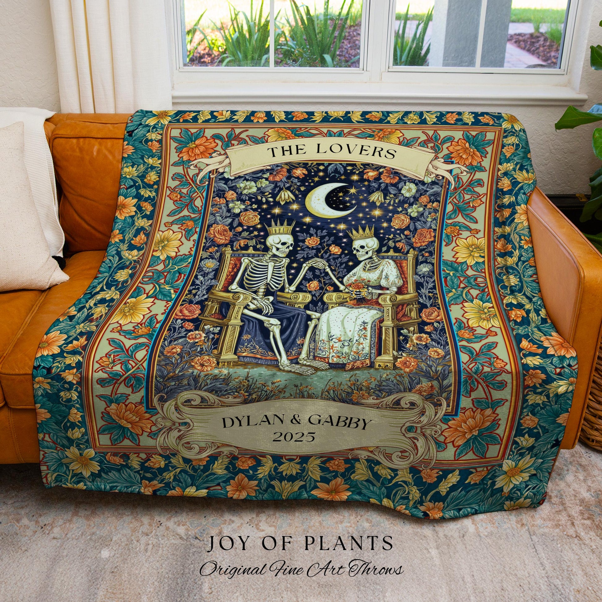 Royal Witchy Wedding Blanket Custom | Celestial Skeleton Lovers Throw Personalized Romantic Cozy Gothic Whimsigoth Couple Gift Anniversary |