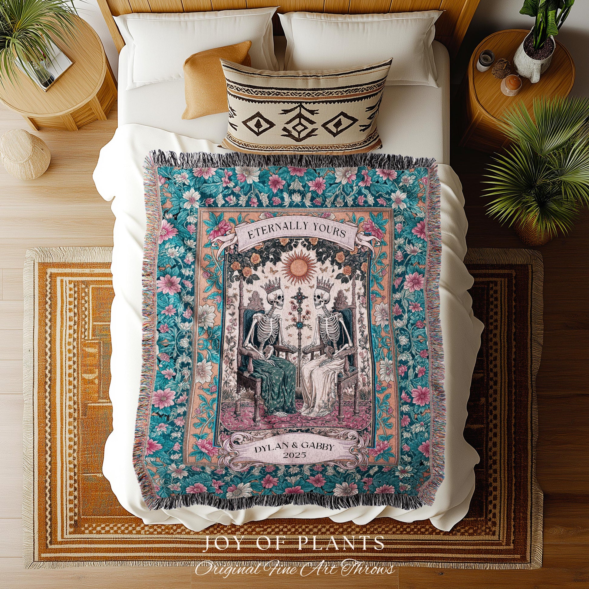 Eternally Yours Royal Skeleton Lovers Blanket | Personalized Gothic Wedding Throw Cozy Anniversary Blanket with Couple Names Tarot Aesthetic