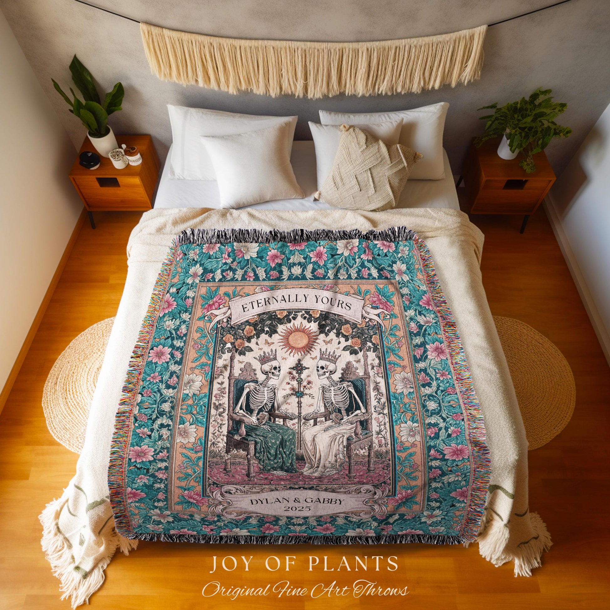 Eternally Yours Royal Skeleton Lovers Blanket | Personalized Gothic Wedding Throw Cozy Anniversary Blanket with Couple Names Tarot Aesthetic