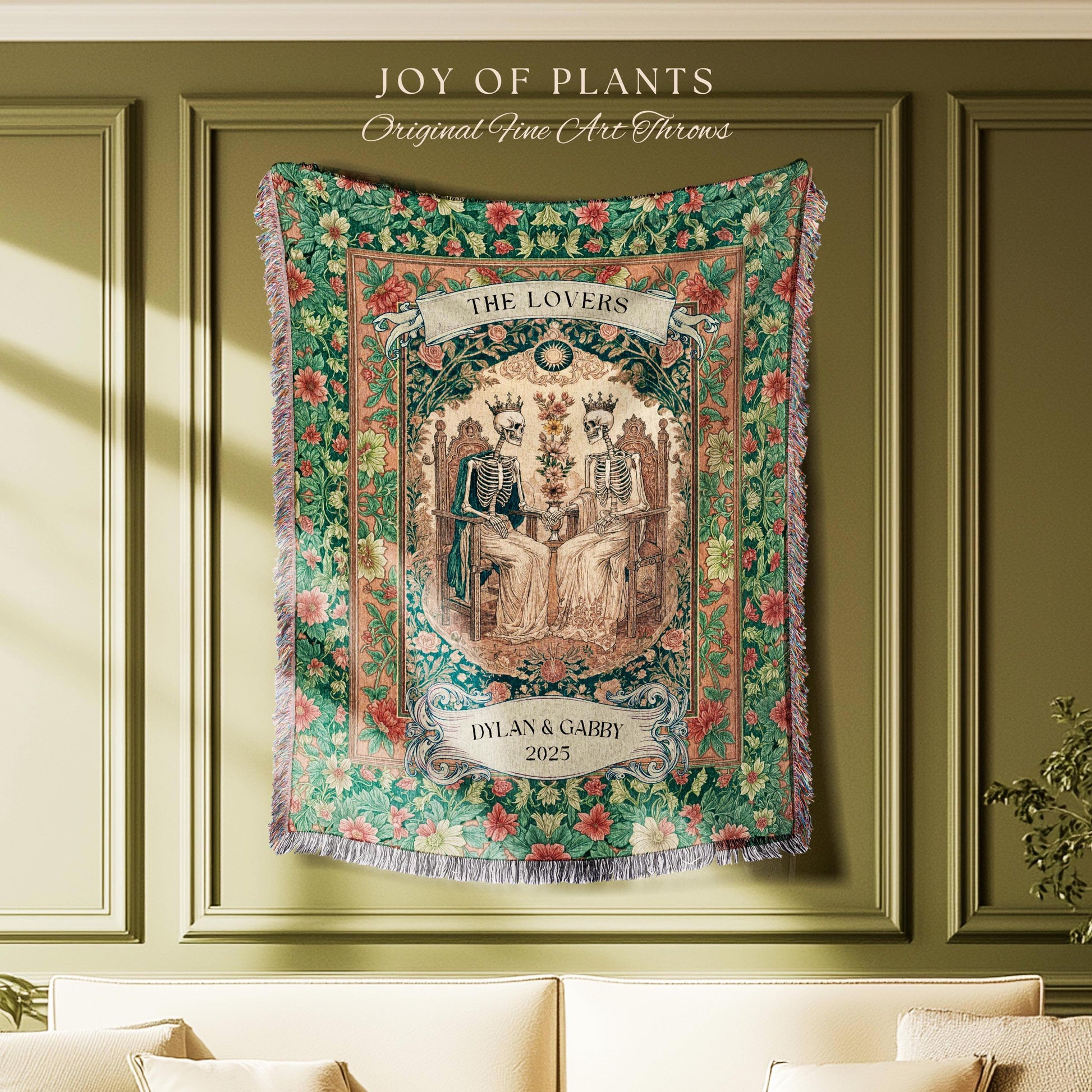 Baroque Wedding Gift Skeleton Tapestry | Personalized Gothic Throw Blanket Custom Tapestry Romantic Victorian Aesthetic Anniversary Gift |