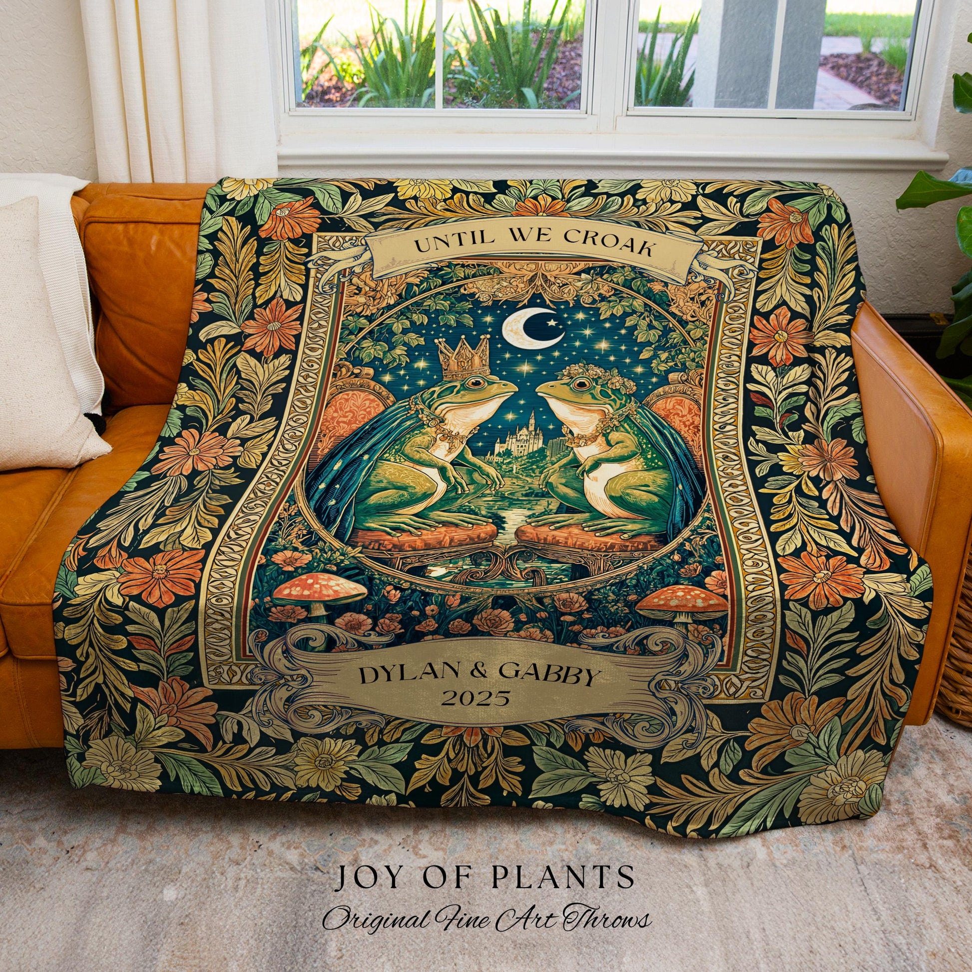 Toad Lovers Celestial Blanket Personalized | Cottagecore Frog Couple Anniversary Custom Names Woven Throw Gift for Partner Romantic Witchy