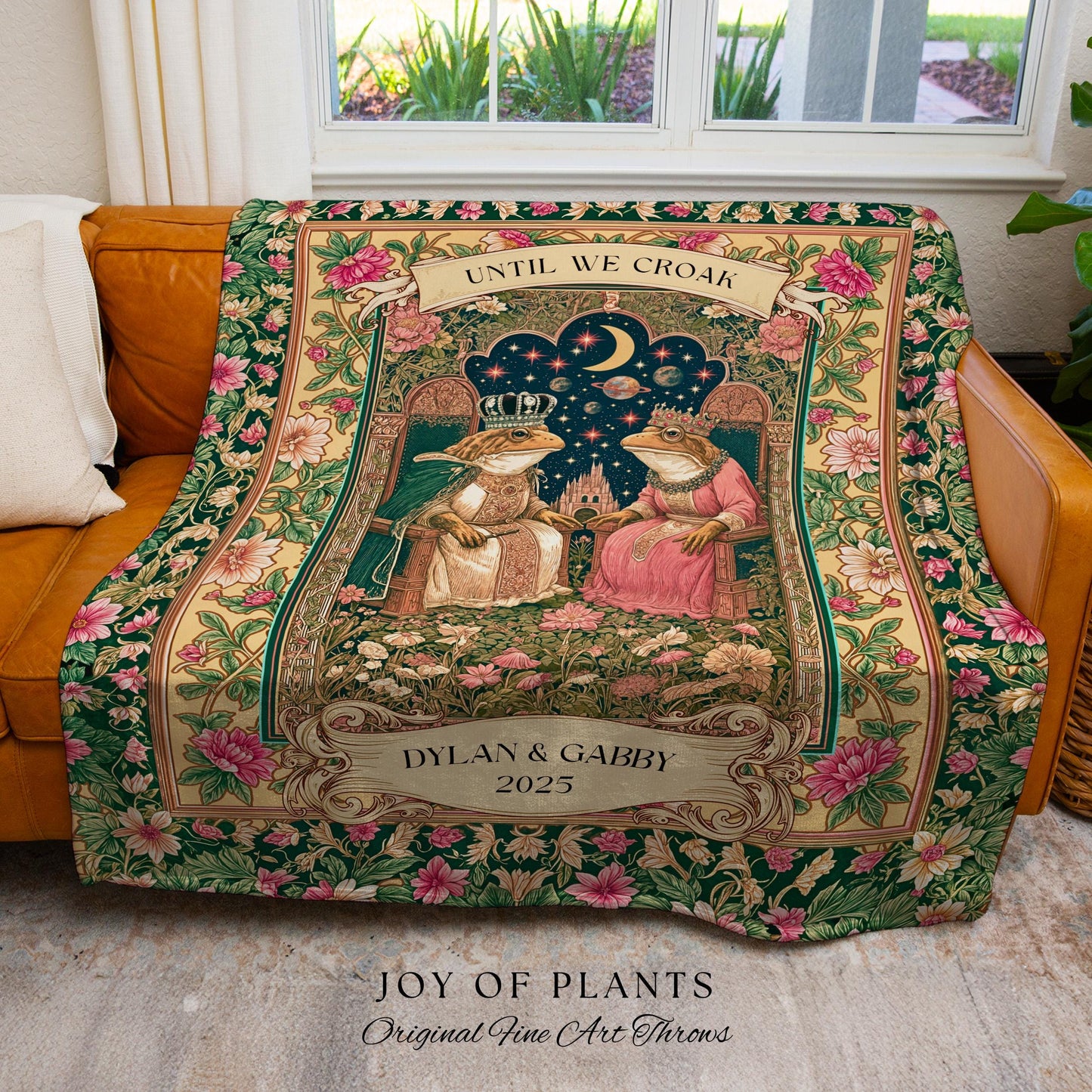 Until We Croak Frog Couple Blanket | Toad Lovers Personalized Anniversary Gift Woven Throw Custom Name Blanket Pastel Cottagecore Aesthetic