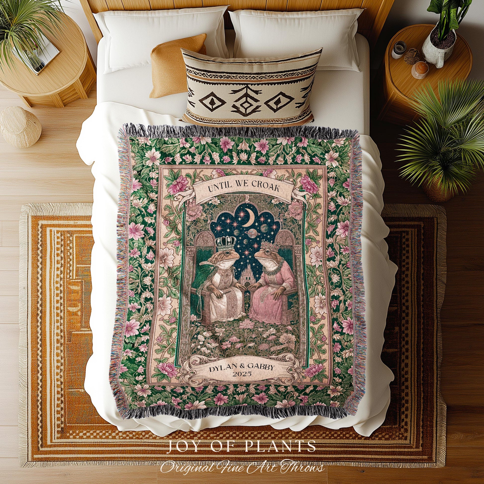 Until We Croak Frog Couple Blanket | Toad Lovers Personalized Anniversary Gift Woven Throw Custom Name Blanket Pastel Cottagecore Aesthetic