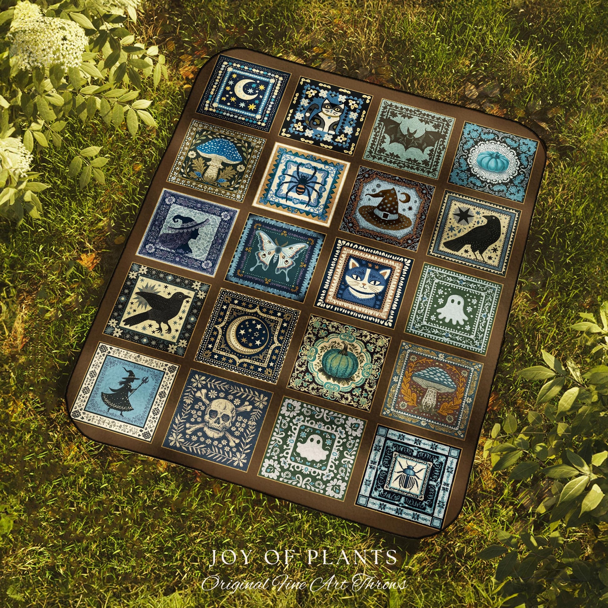 Rustic Witch Ethereal Throw Blanket | Whimsical Halloween Tapestry Cute Whimsigoth Bedroom Accent Spooky Aesthetic Gift Floral Goth Decor |