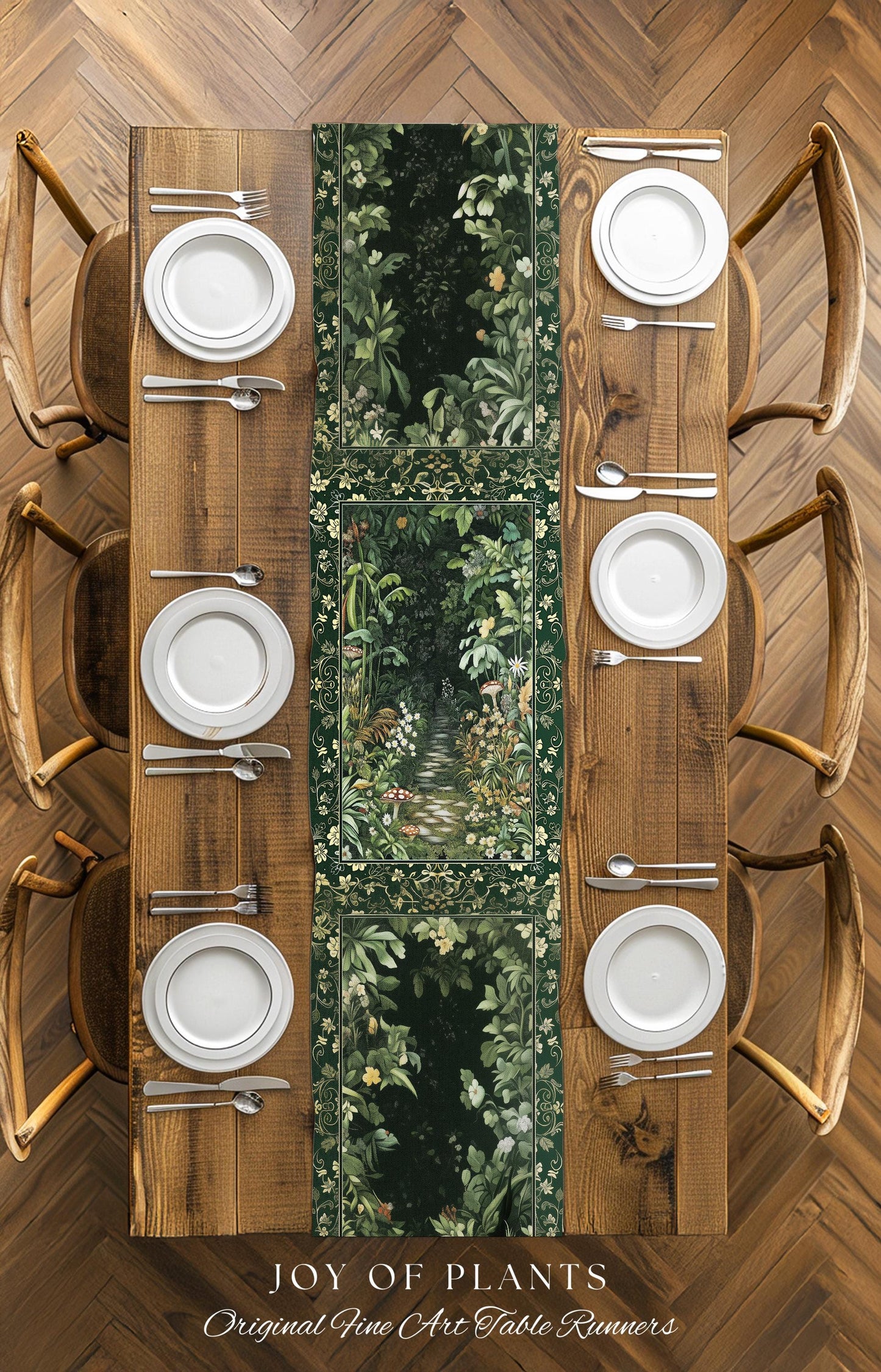 Soft Green Woodland Area Table Runner | Fairycore Woodland Nature Lover Dining Room Table Decor Cozy Earthy Jungle Whimsical Aesthetic Style