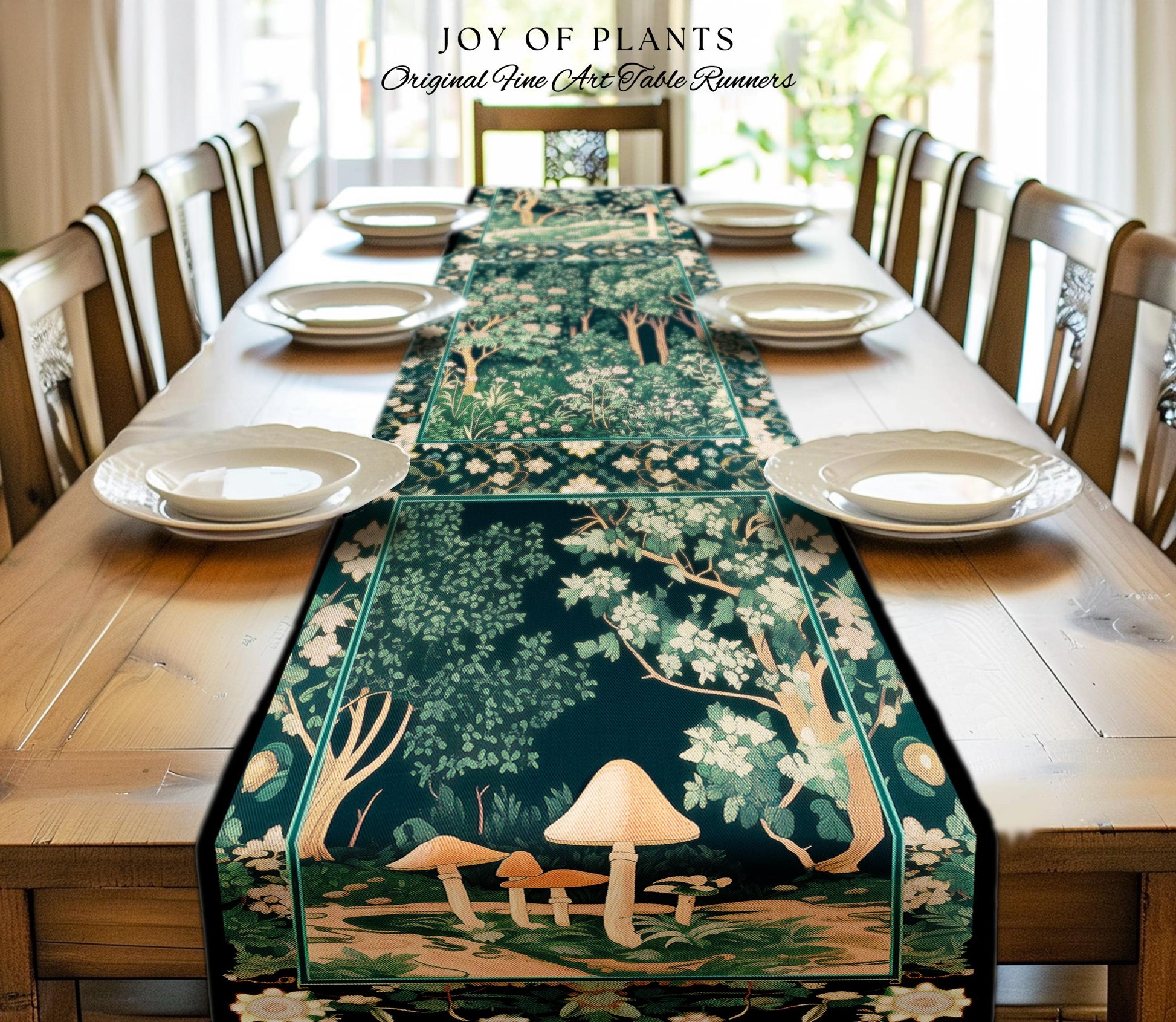 Dark Woodland Whimsical Forest Table Runner Whimsigothic Folklore Inspired Decor | Ethereal Academia Aesthetic Fairycore Dining Room Floral