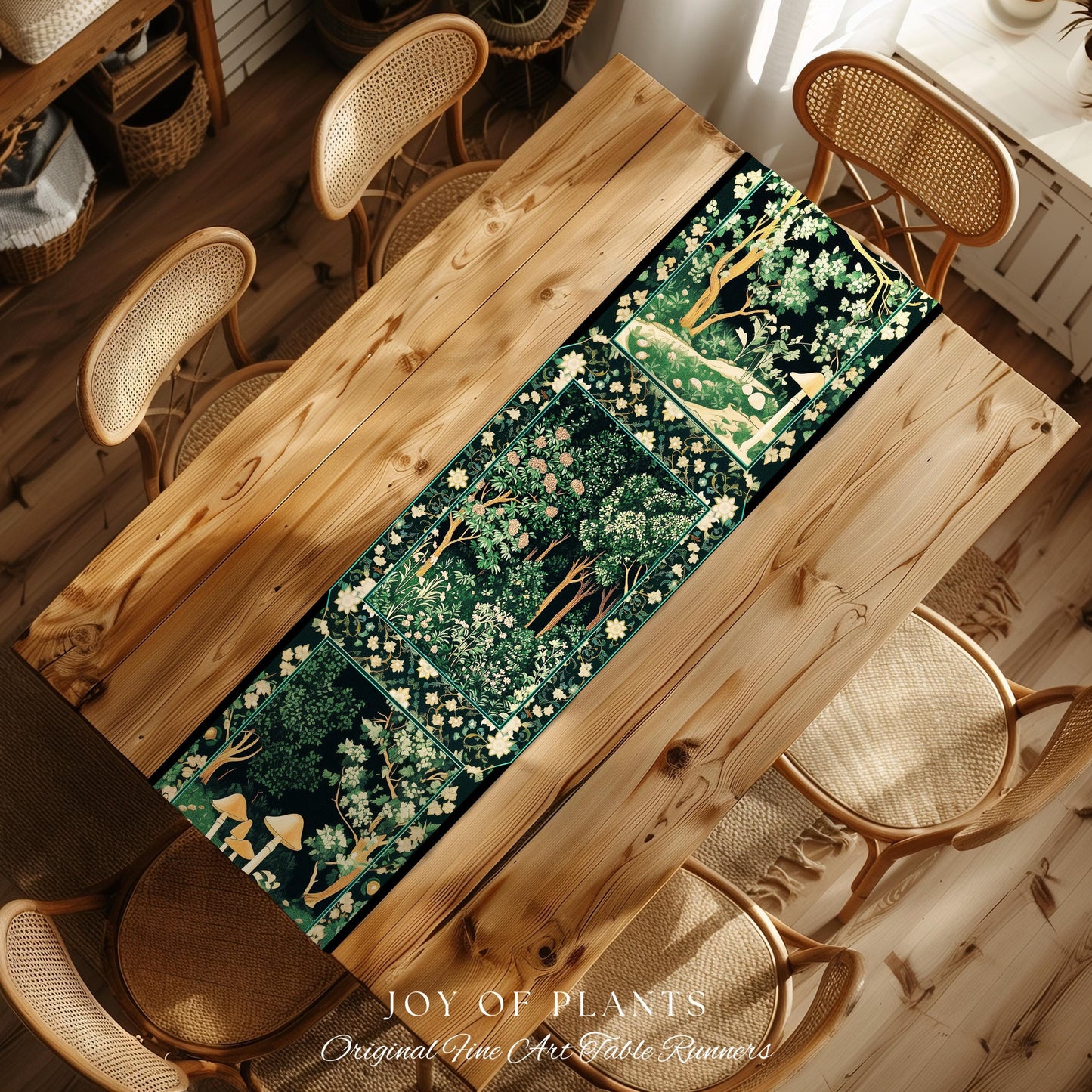 Dark Woodland Whimsical Forest Table Runner Whimsigothic Folklore Inspired Decor | Ethereal Academia Aesthetic Fairycore Dining Room Floral