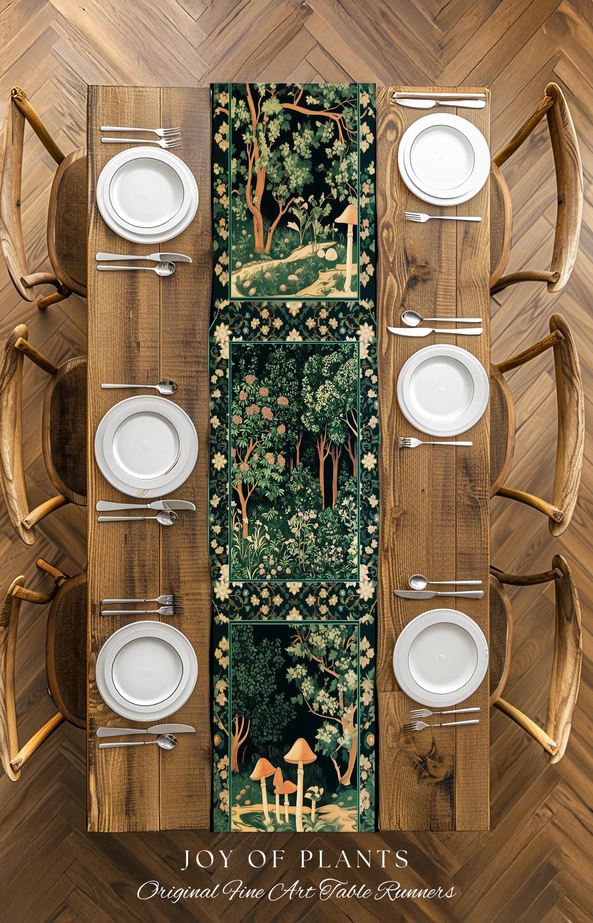 Dark Woodland Whimsical Forest Table Runner Whimsigothic Folklore Inspired Decor | Ethereal Academia Aesthetic Fairycore Dining Room Floral