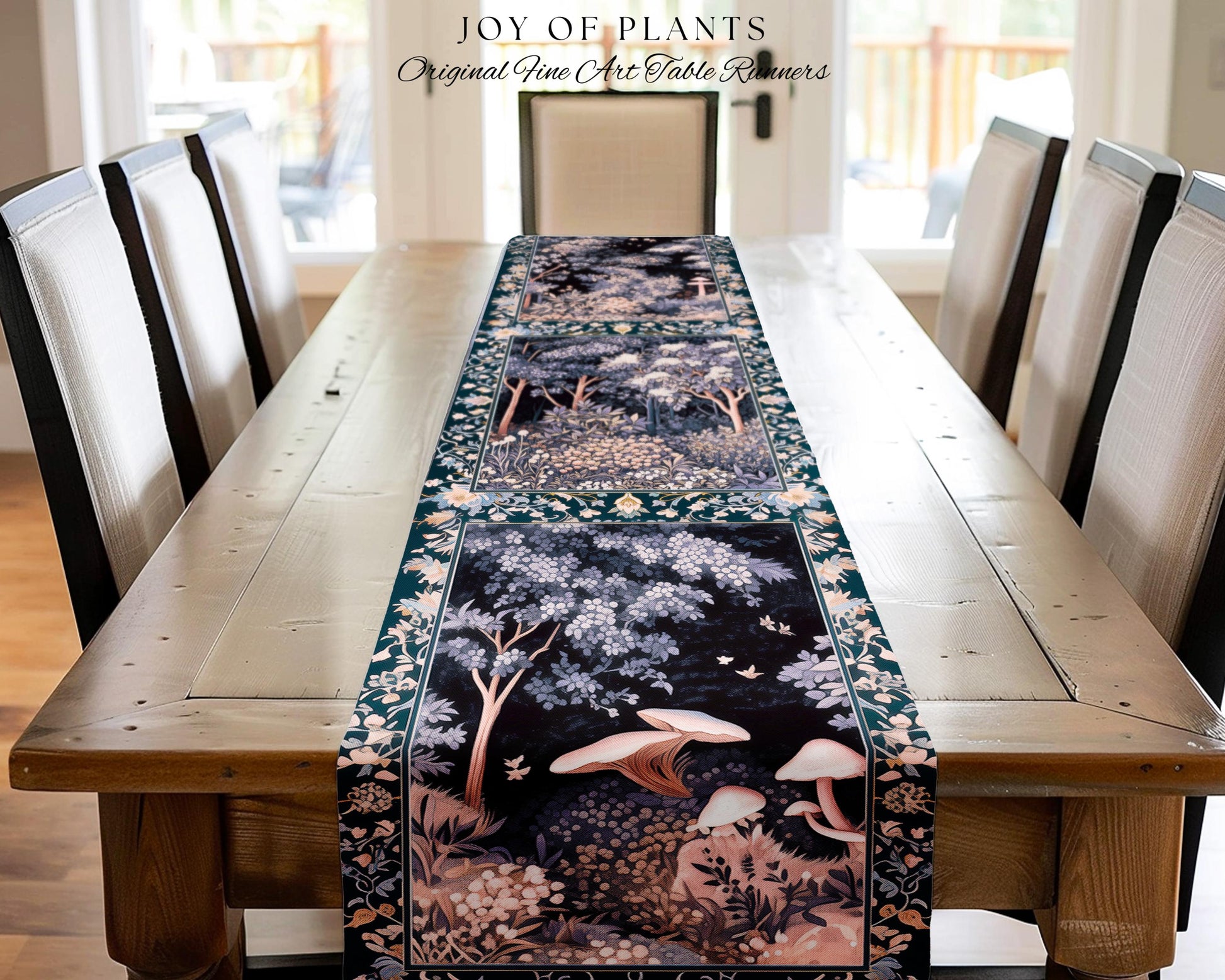 Fairycore Aesthetic Botanical Table Runner Dark Academia Lavender Purple Nature Inspired Ethereal Woodland Wildflowers Enchanted Decorations