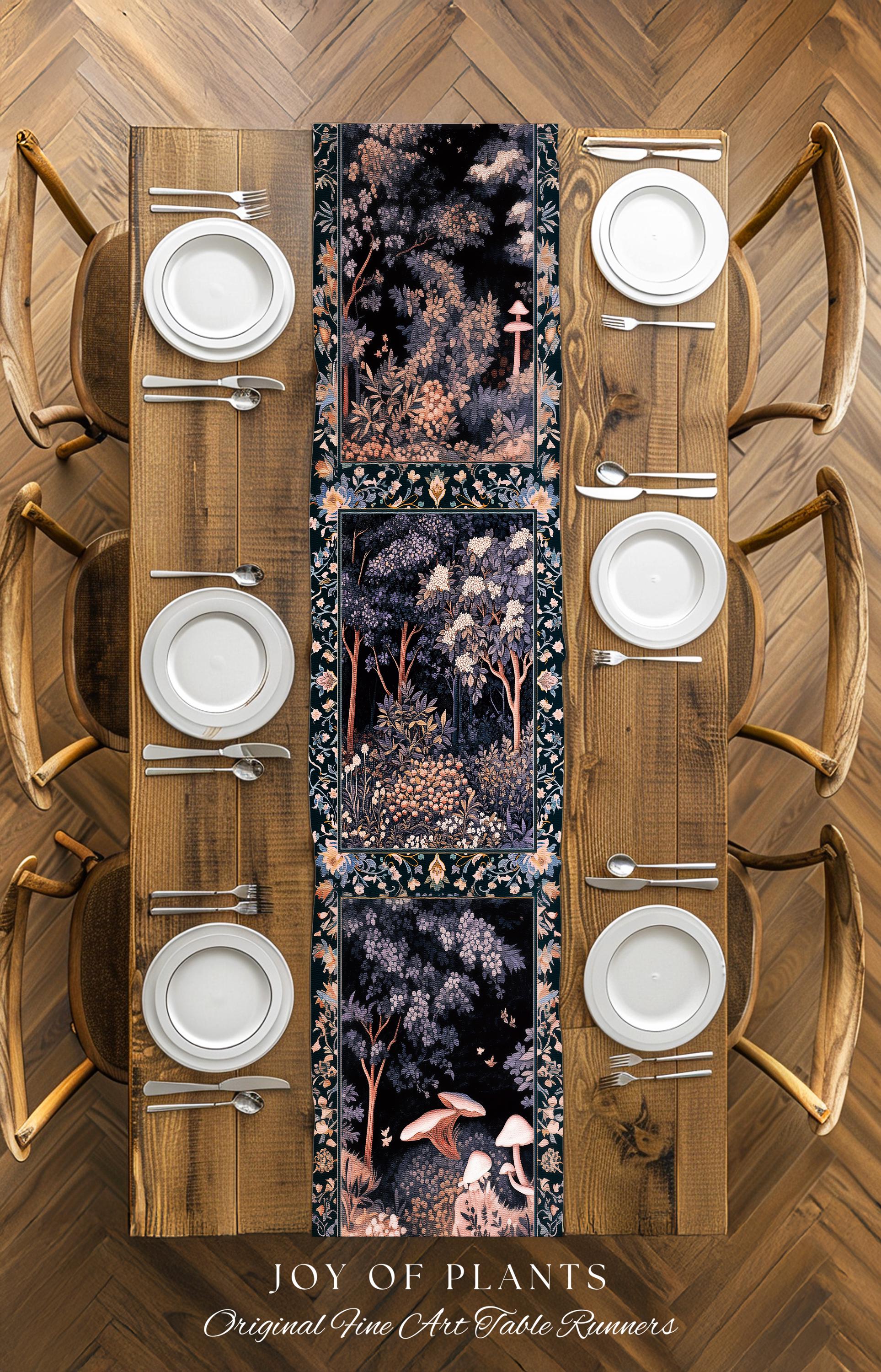 Fairycore Aesthetic Botanical Table Runner Dark Academia Lavender Purple Nature Inspired Ethereal Woodland Wildflowers Enchanted Decorations