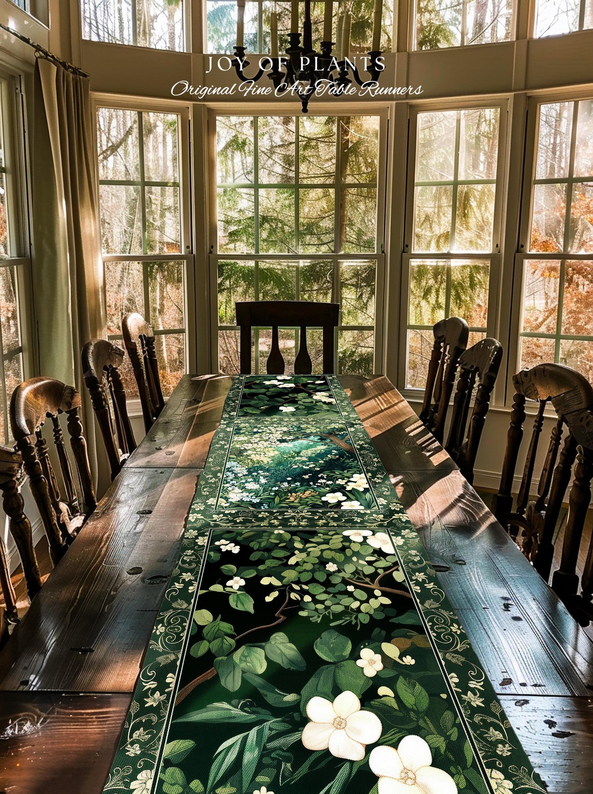Botanical Aesthetic Forest Table Runner Dark Cottagecore Folklore Inspired Decor | Ethereal Aesthetic Fairycore Mystic Woodland Dining Room